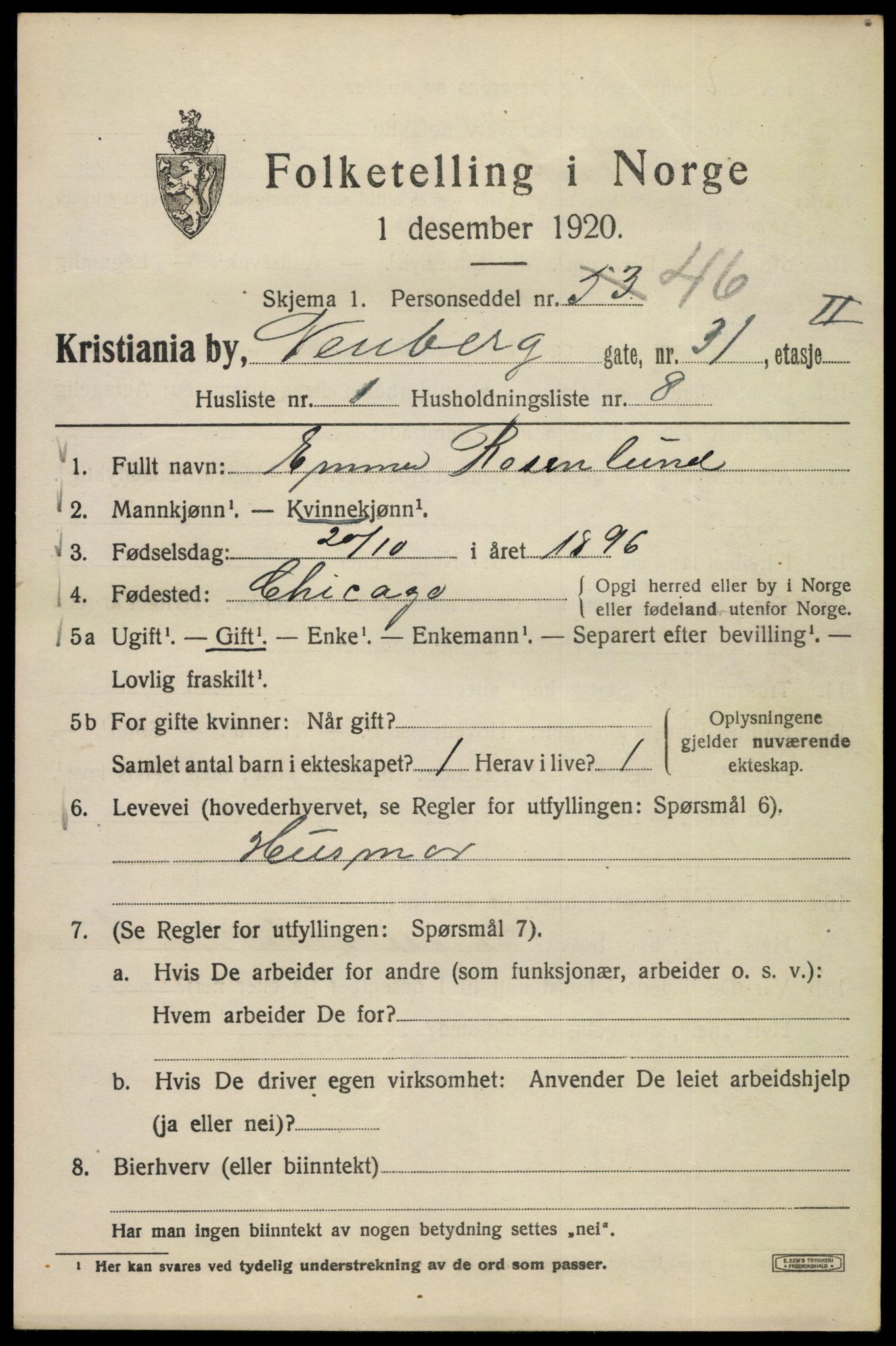 SAO, 1920 census for Kristiania, 1920, p. 413251