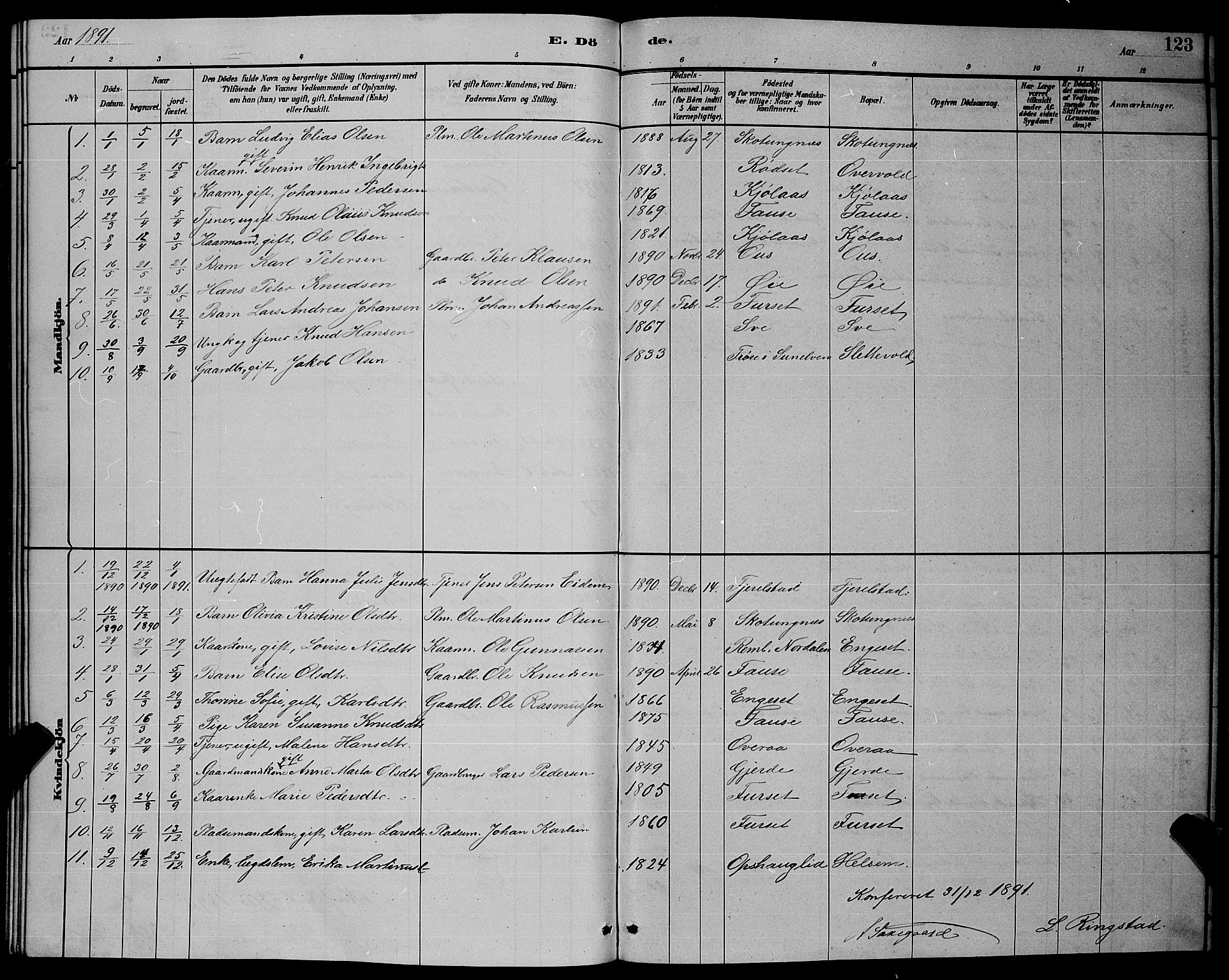 Ministerialprotokoller, klokkerbøker og fødselsregistre - Møre og Romsdal, SAT/A-1454/520/L0292: Parish register (copy) no. 520C04, 1882-1901, p. 123