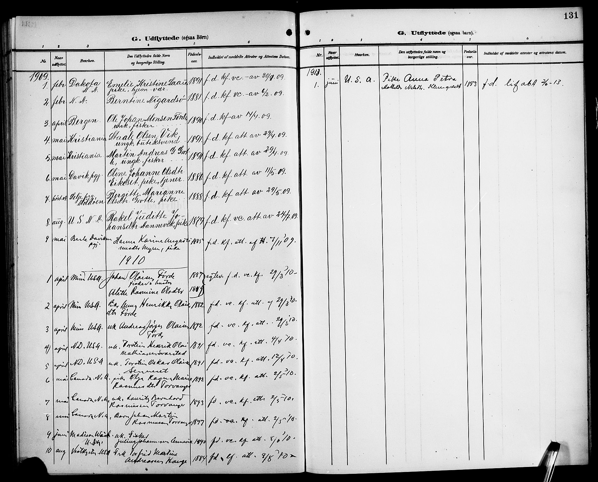 Bremanger sokneprestembete, SAB/A-82201/H/Hab/Habc/L0001: Parish register (copy) no. C 1, 1908-1919, p. 131
