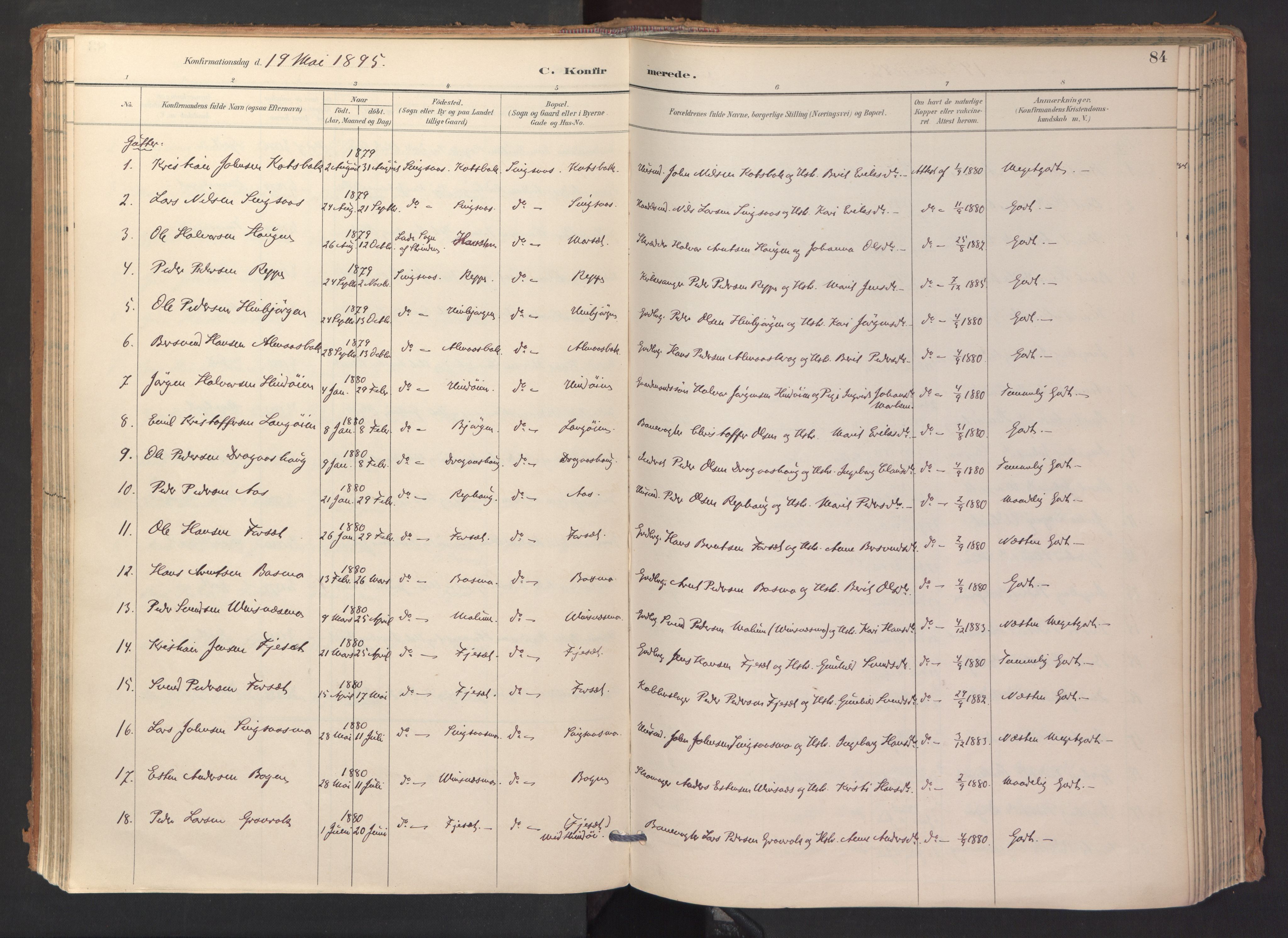 Ministerialprotokoller, klokkerbøker og fødselsregistre - Sør-Trøndelag, SAT/A-1456/688/L1025: Parish register (official) no. 688A02, 1891-1909, p. 84
