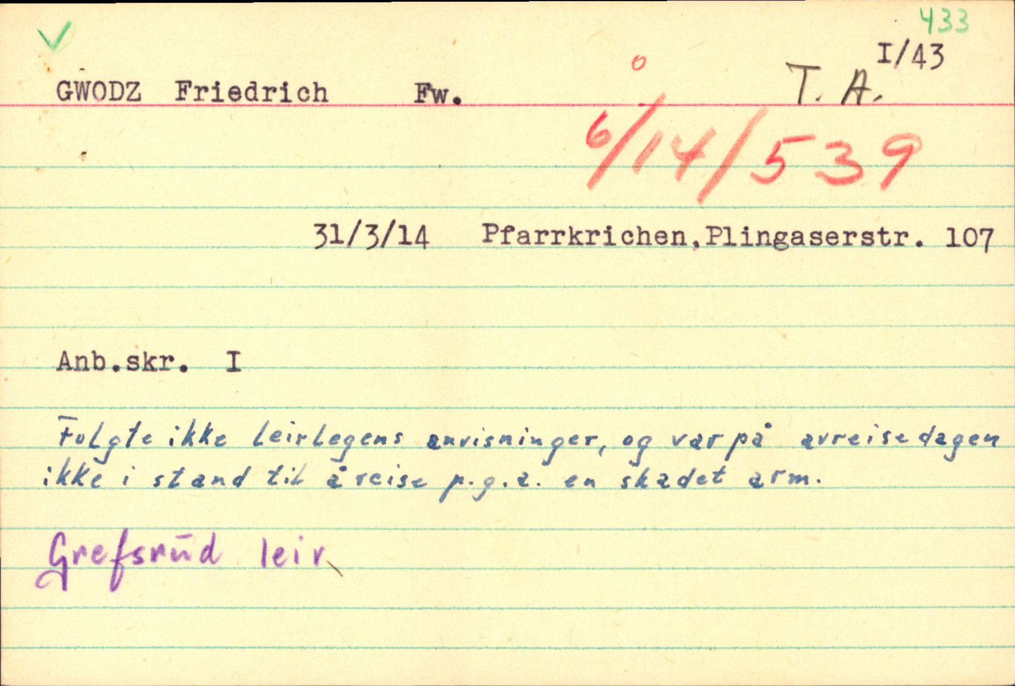 Forsvaret, Forsvarets overkommando II, AV/RA-RAFA-3915/D/Db/L0011: CI Questionaires. Tyske okkupasjonsstyrker i Norge. Tyskere., 1945-1946, p. 2