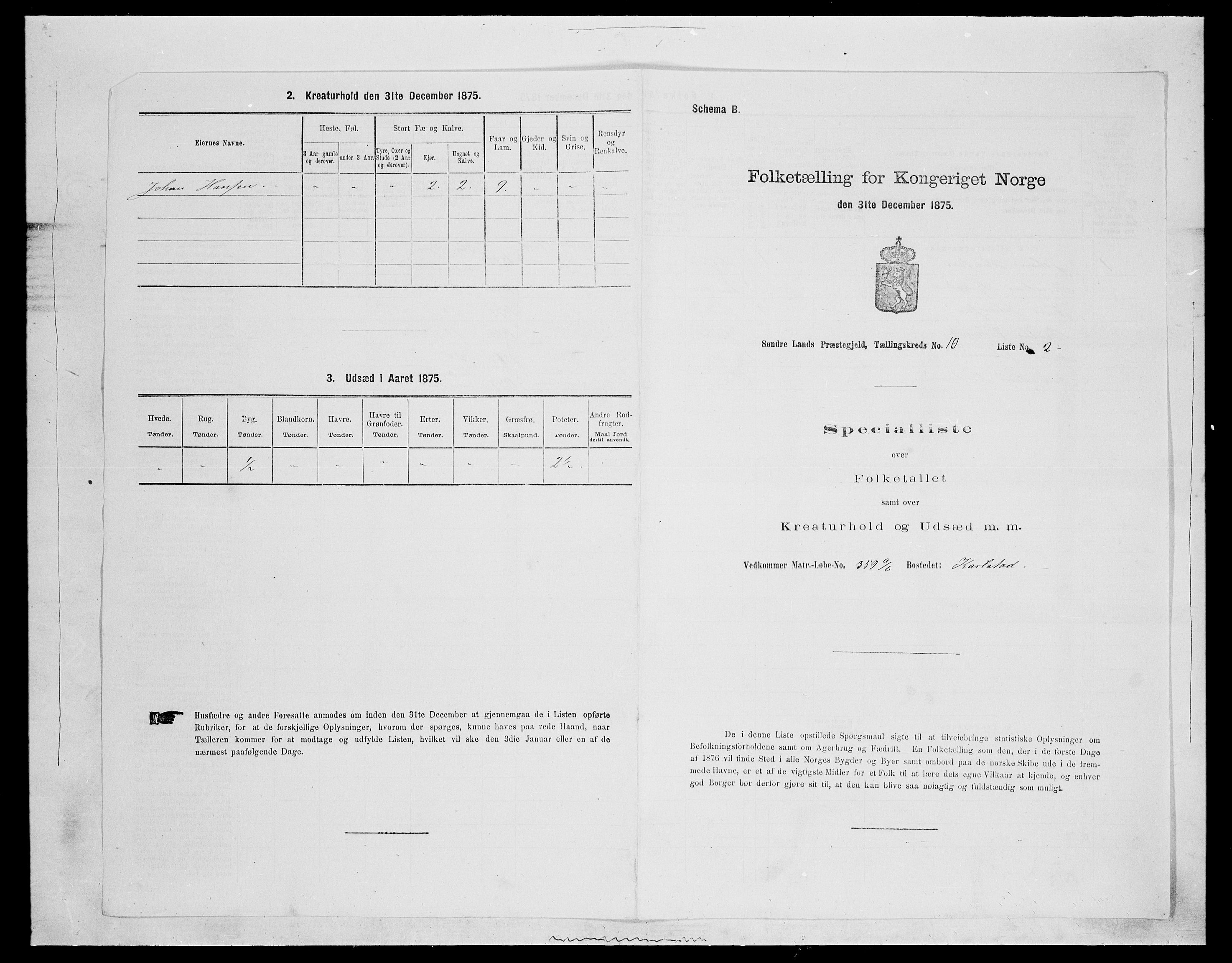 SAH, 1875 census for 0536P Søndre Land, 1875, p. 1461