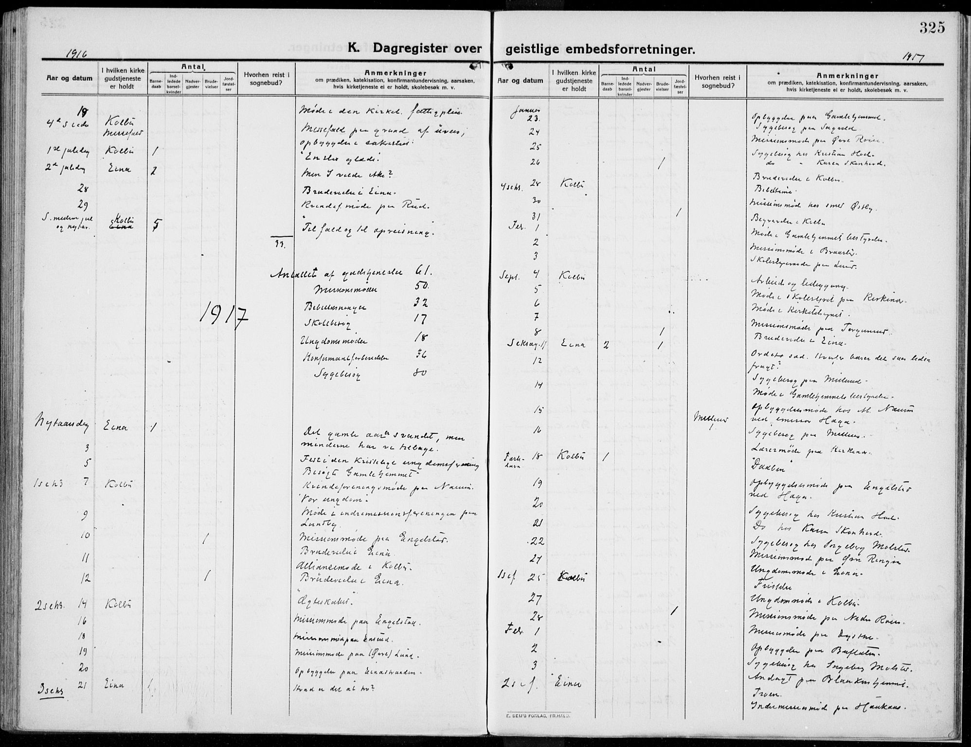 Kolbu prestekontor, SAH/PREST-110/H/Ha/Haa/L0002: Parish register (official) no. 2, 1912-1926, p. 325