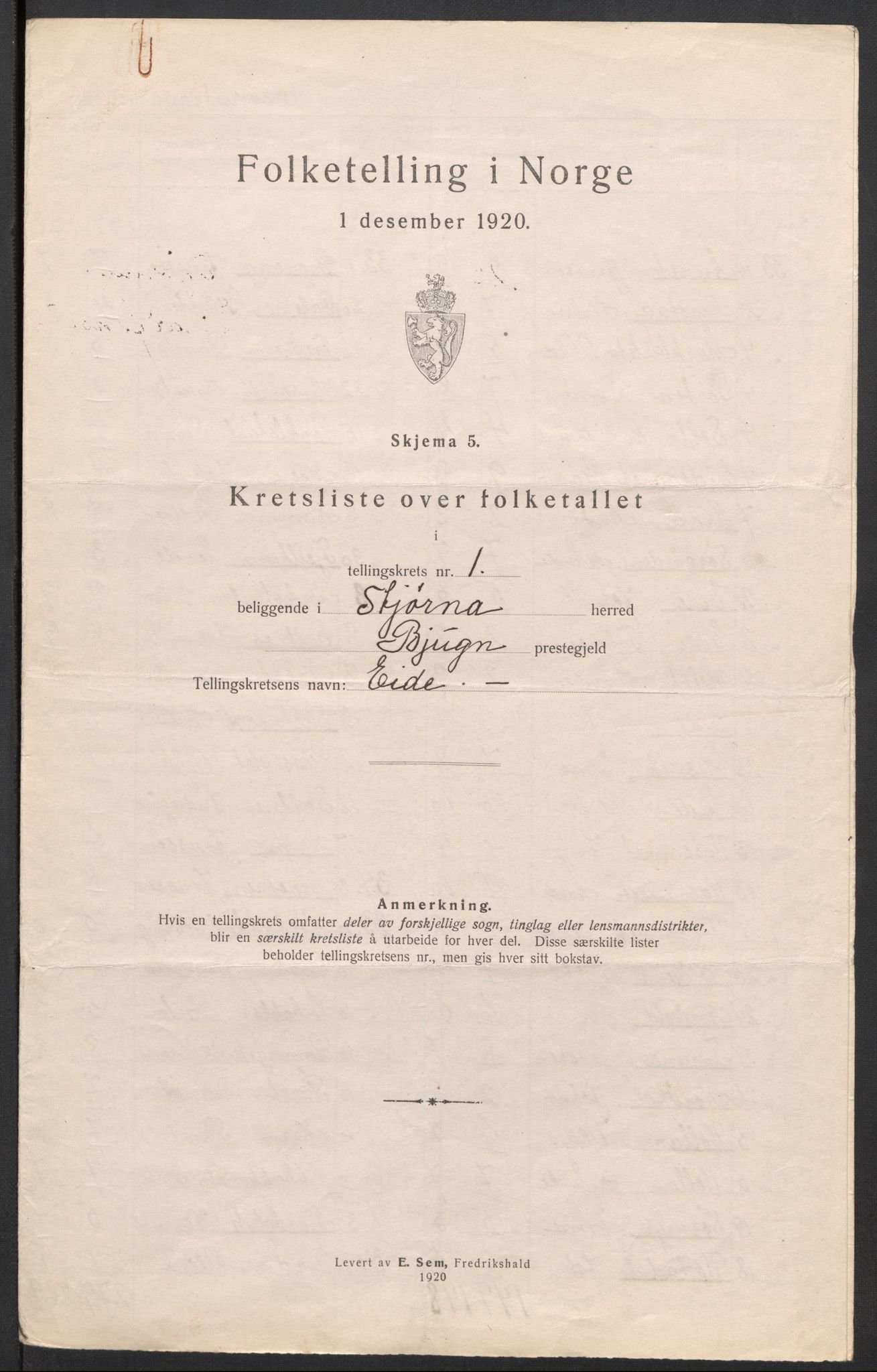 SAT, 1920 census for Stjørna, 1920, p. 8