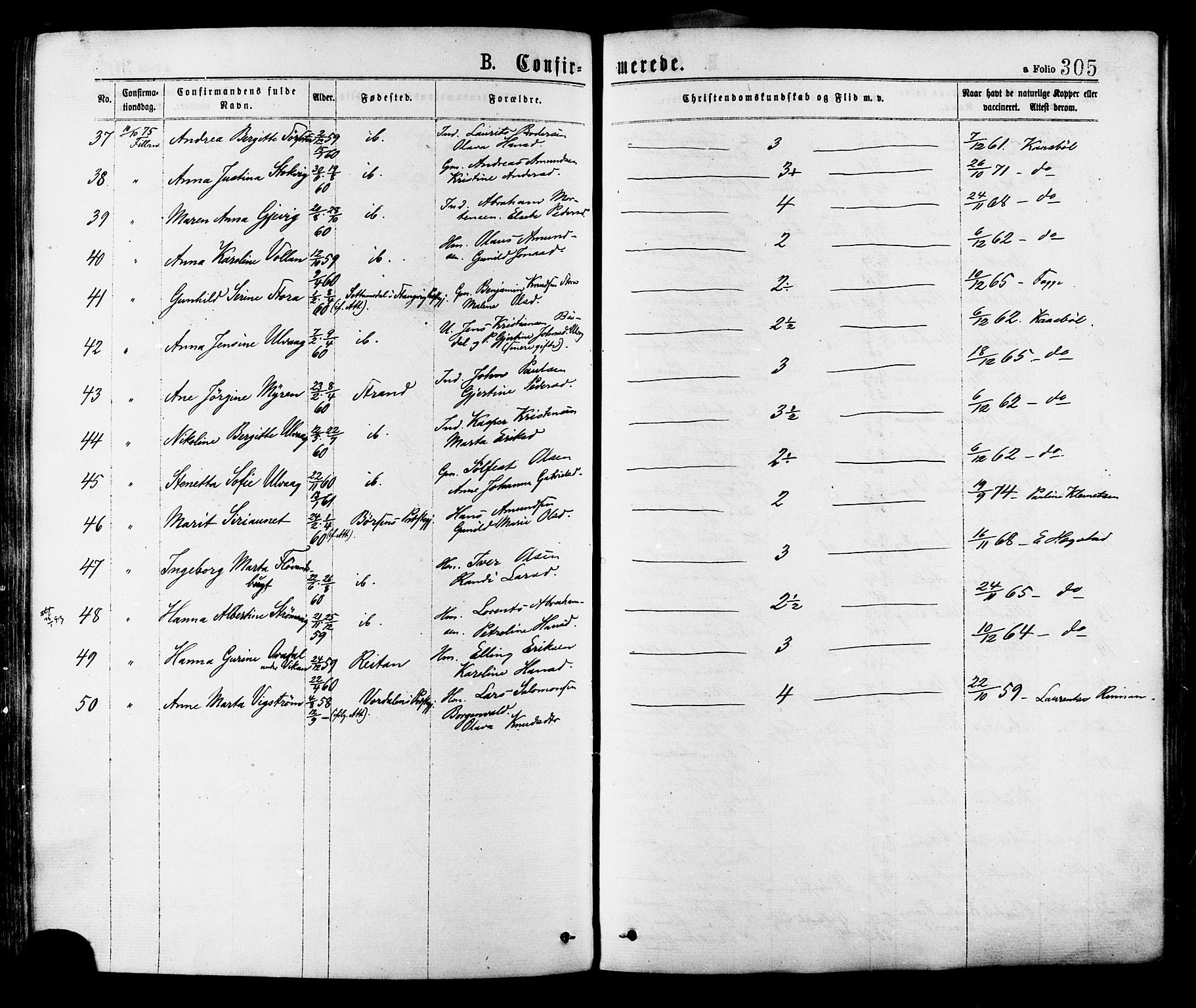 Ministerialprotokoller, klokkerbøker og fødselsregistre - Sør-Trøndelag, AV/SAT-A-1456/634/L0532: Parish register (official) no. 634A08, 1871-1881, p. 305