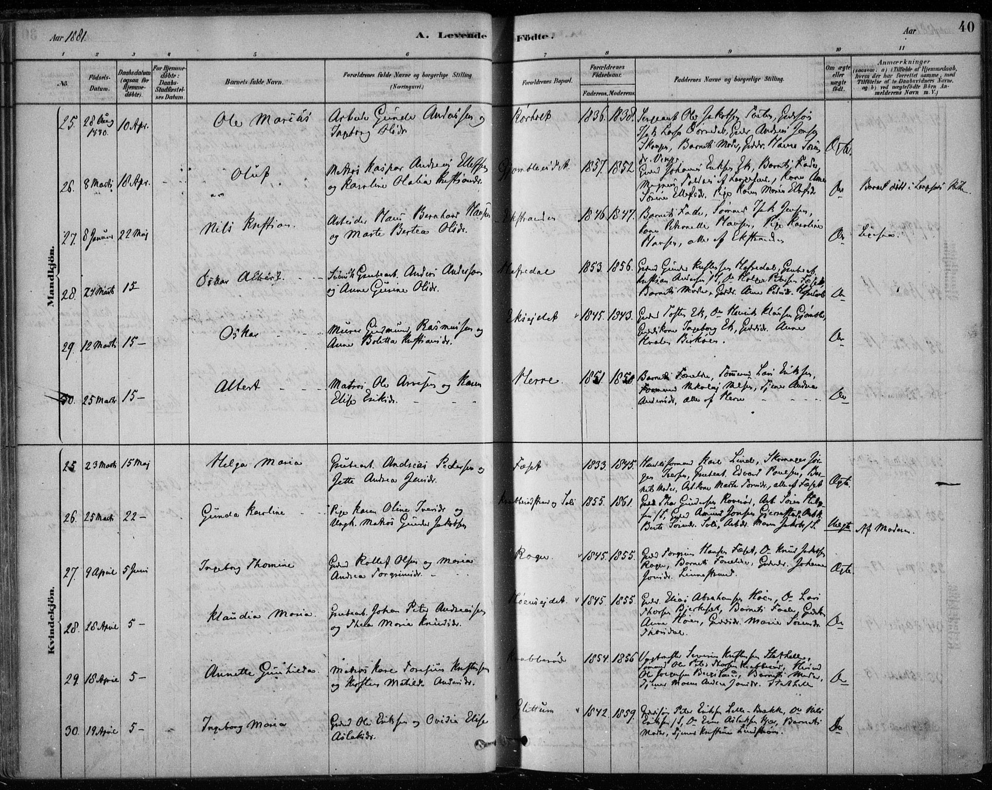 Bamble kirkebøker, AV/SAKO-A-253/F/Fa/L0007: Parish register (official) no. I 7, 1878-1888, p. 40