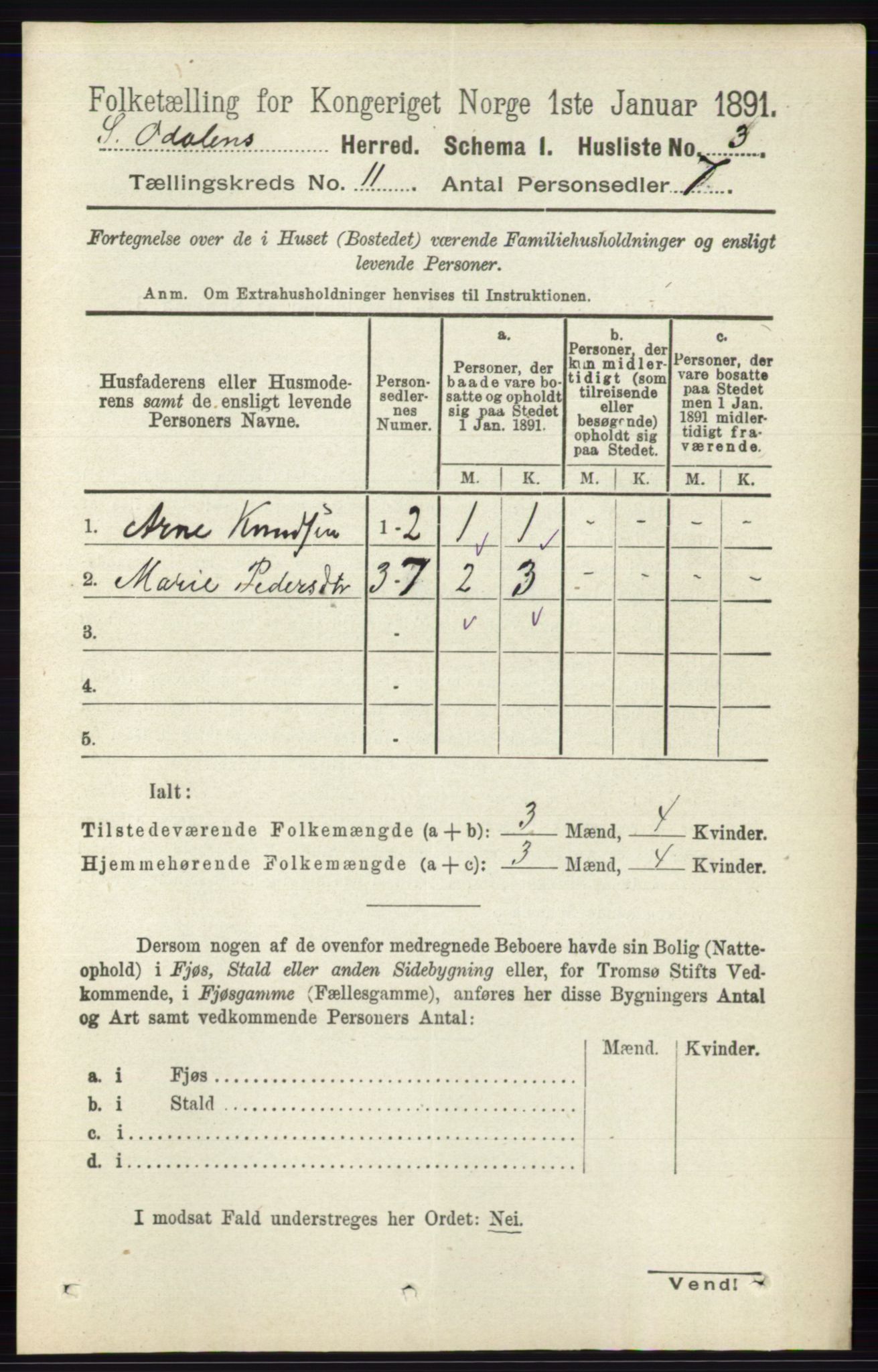 RA, 1891 census for 0419 Sør-Odal, 1891, p. 4829