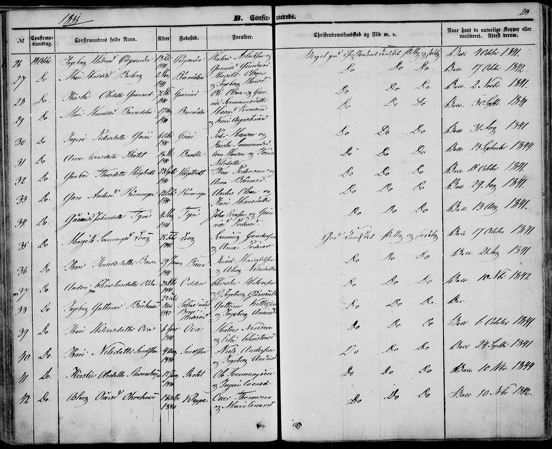 Bø kirkebøker, AV/SAKO-A-257/F/Fa/L0008: Parish register (official) no. 8, 1849-1861, p. 213