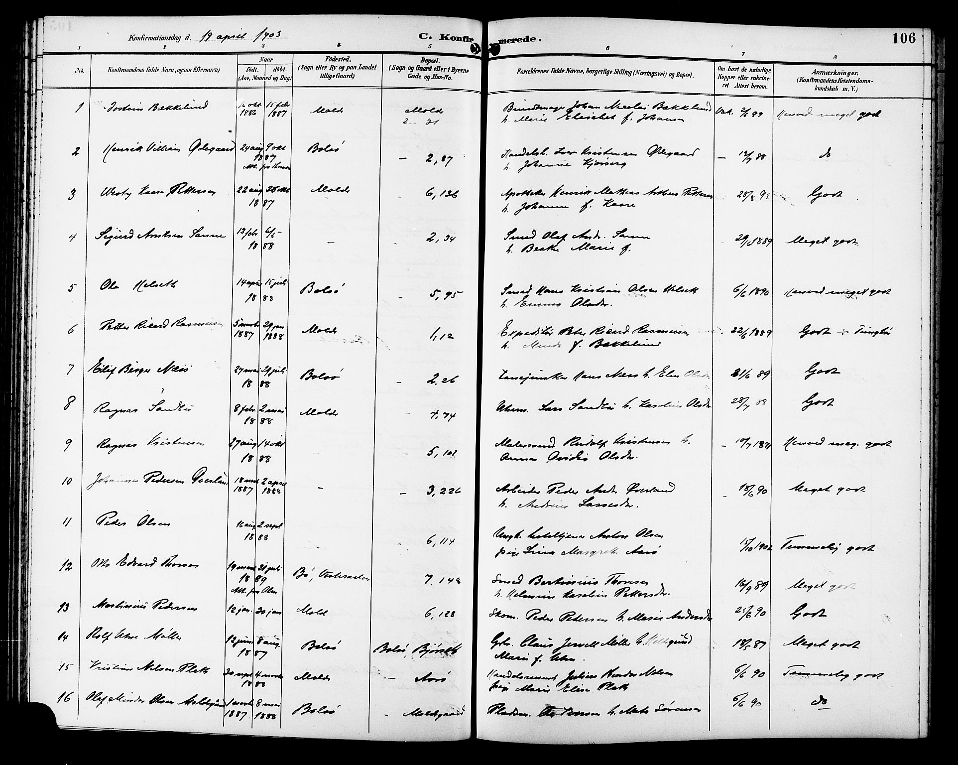 Ministerialprotokoller, klokkerbøker og fødselsregistre - Møre og Romsdal, SAT/A-1454/558/L0702: Parish register (copy) no. 558C03, 1894-1915, p. 106