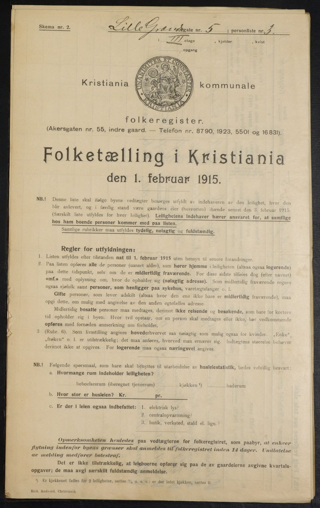 OBA, Municipal Census 1915 for Kristiania, 1915, p. 57054