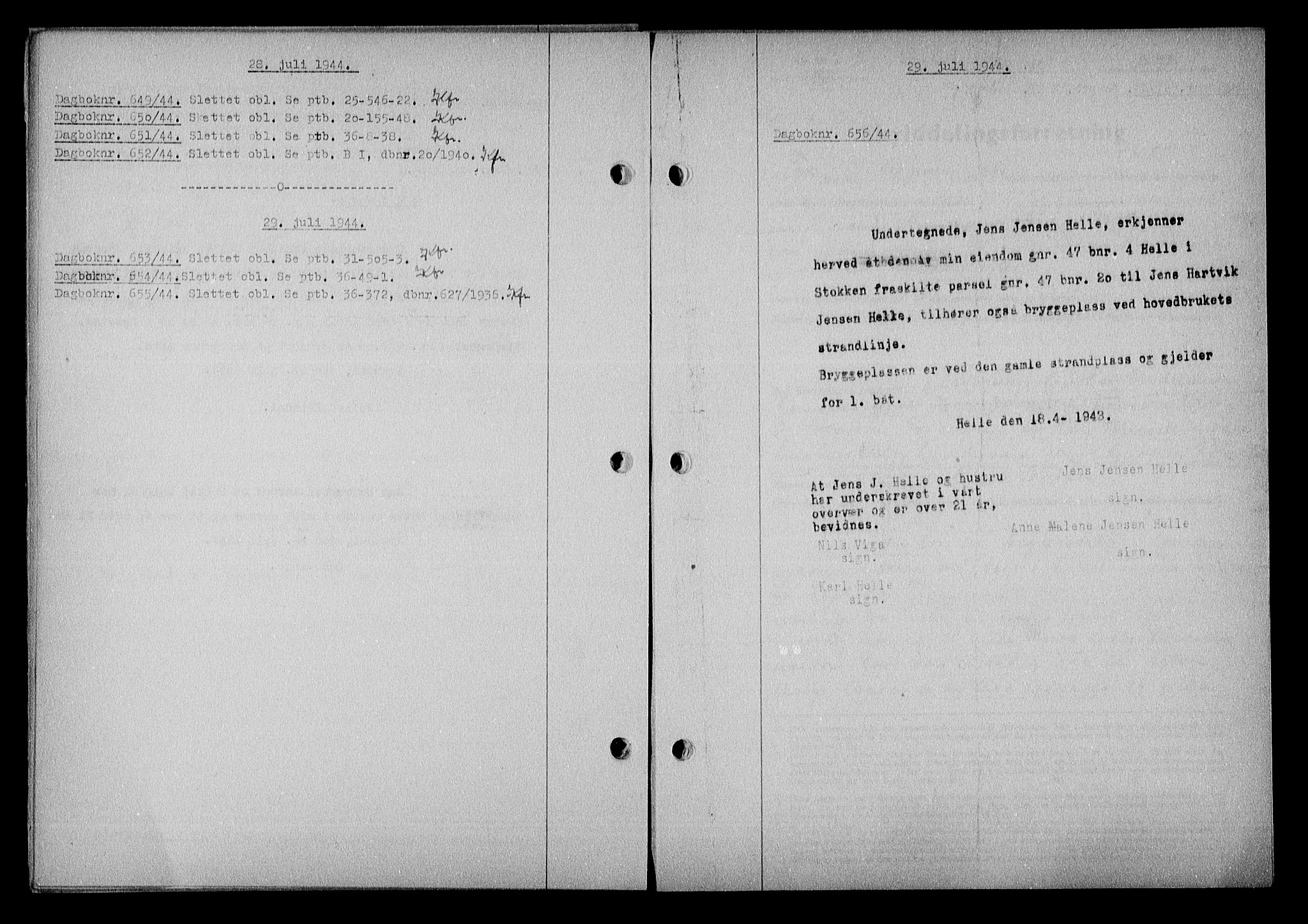 Nedenes sorenskriveri, SAK/1221-0006/G/Gb/Gba/L0051: Mortgage book no. A-V, 1943-1944, Diary no: : 656/1944