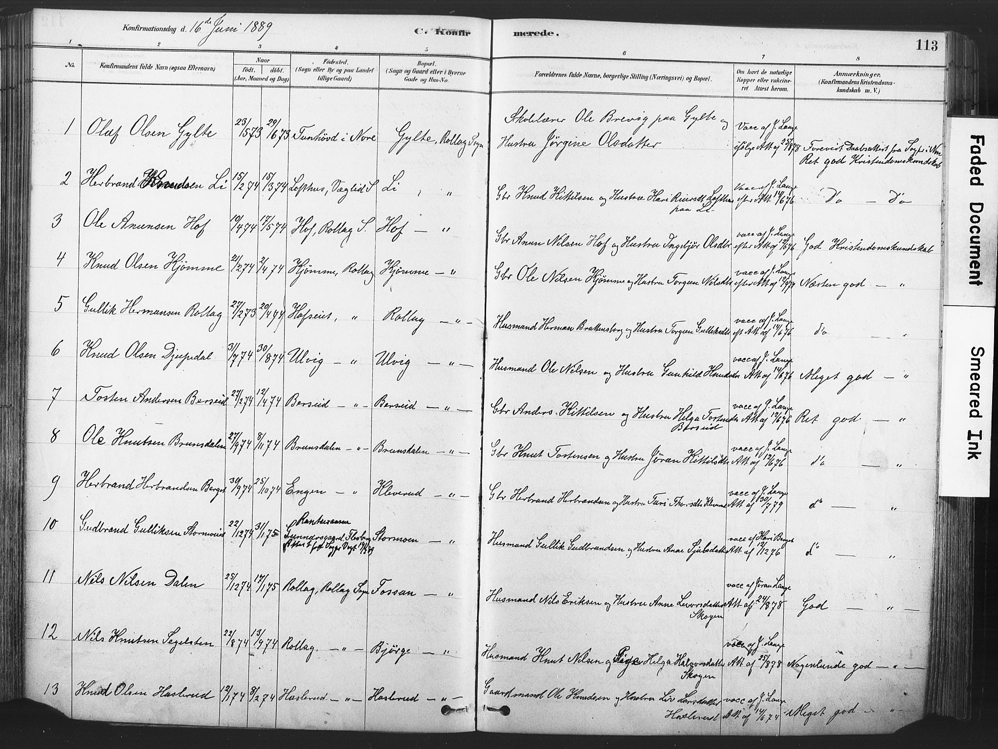 Rollag kirkebøker, SAKO/A-240/F/Fa/L0011: Parish register (official) no. I 11, 1878-1902, p. 113