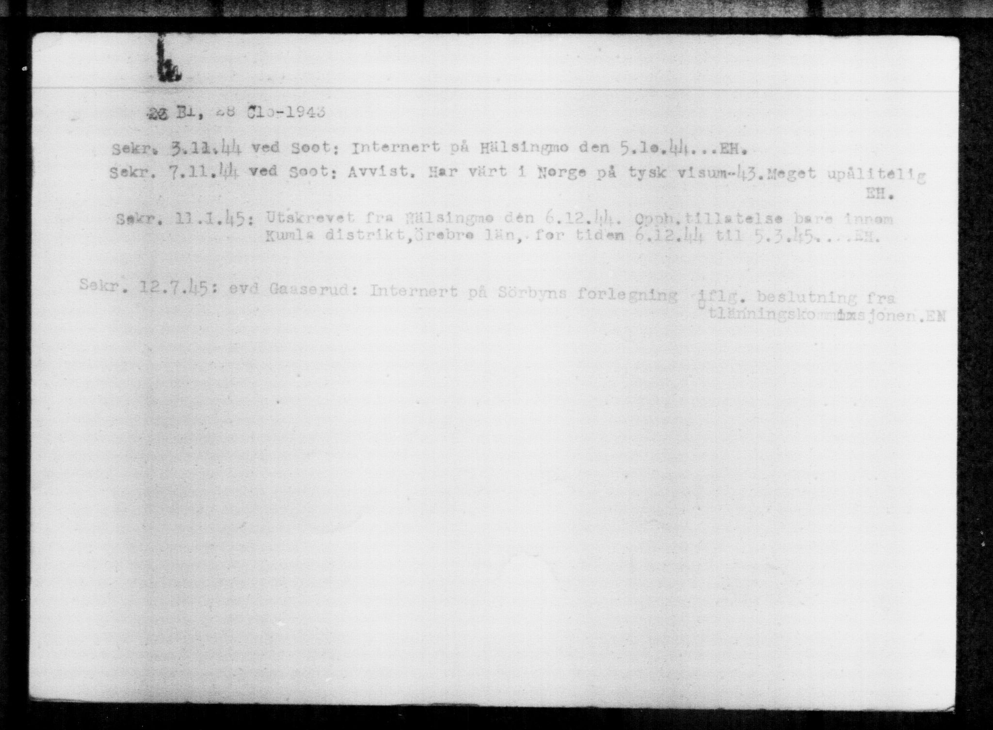 Utenriksstasjonene, Legasjonen i Stockholm, Flyktningkontoret, AV/RA-S-6753/V/Va/L0013: Kjesäterkartoteket, flyktninger med registreringsnr. 31500-34731, 1940-1945, p. 2170