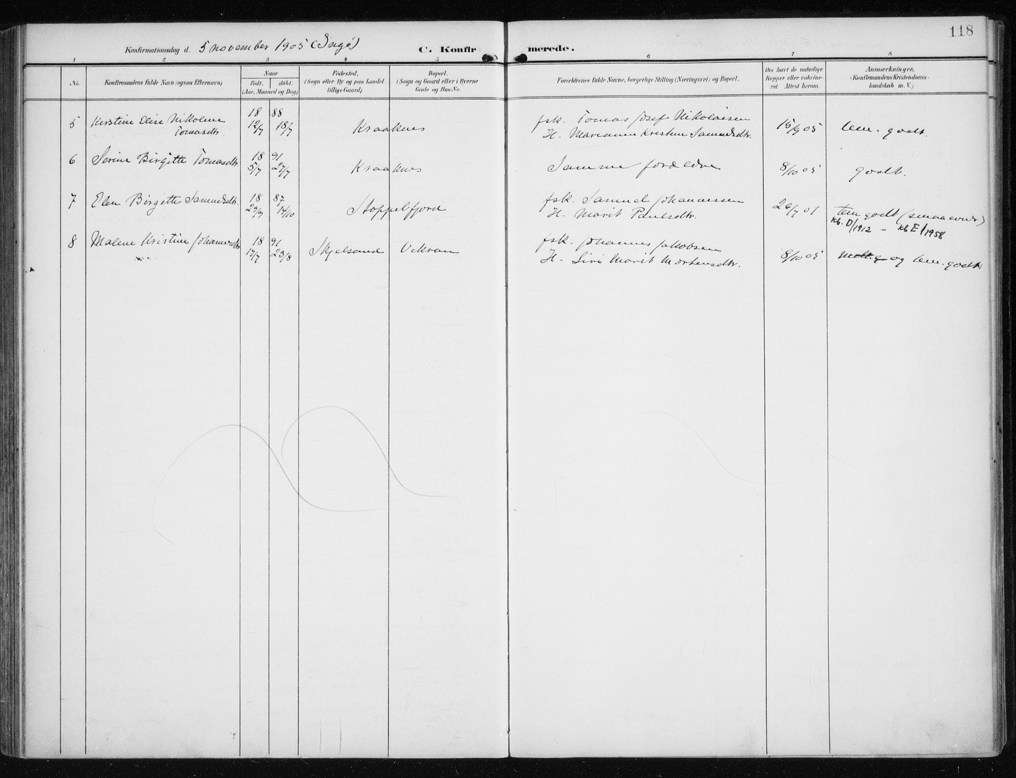 Måsøy sokneprestkontor, AV/SATØ-S-1348/H/Ha/L0009kirke: Parish register (official) no. 9, 1903-1914, p. 118