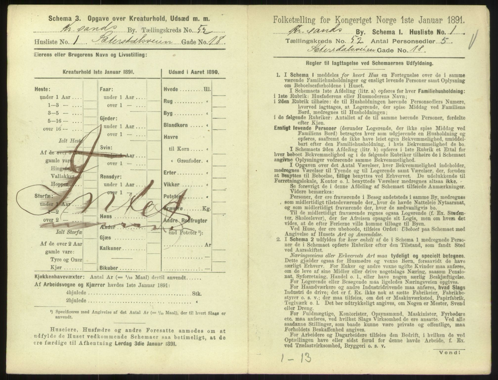 RA, 1891 census for 1001 Kristiansand, 1891, p. 2712