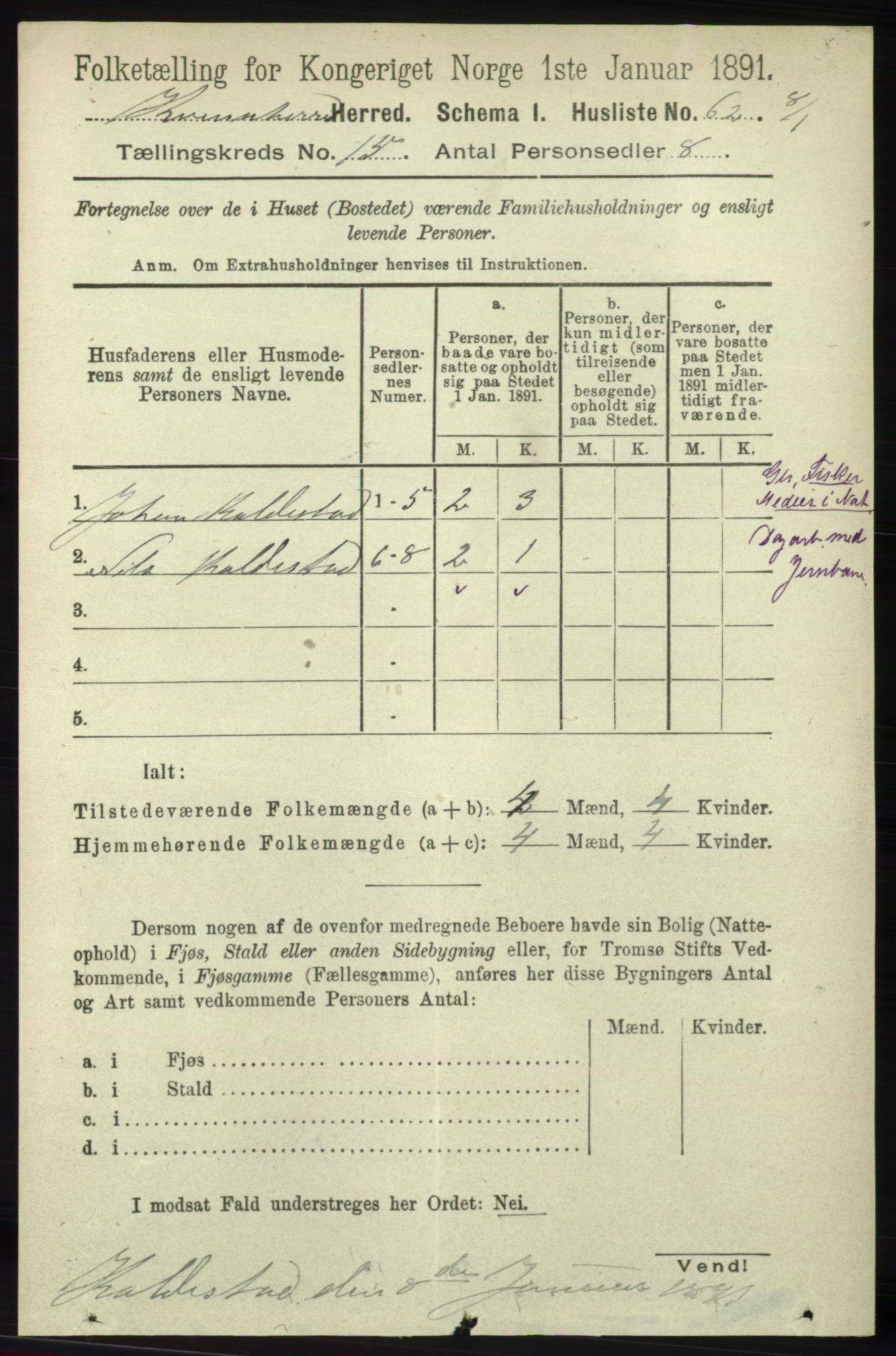 RA, 1891 census for 1224 Kvinnherad, 1891, p. 5015