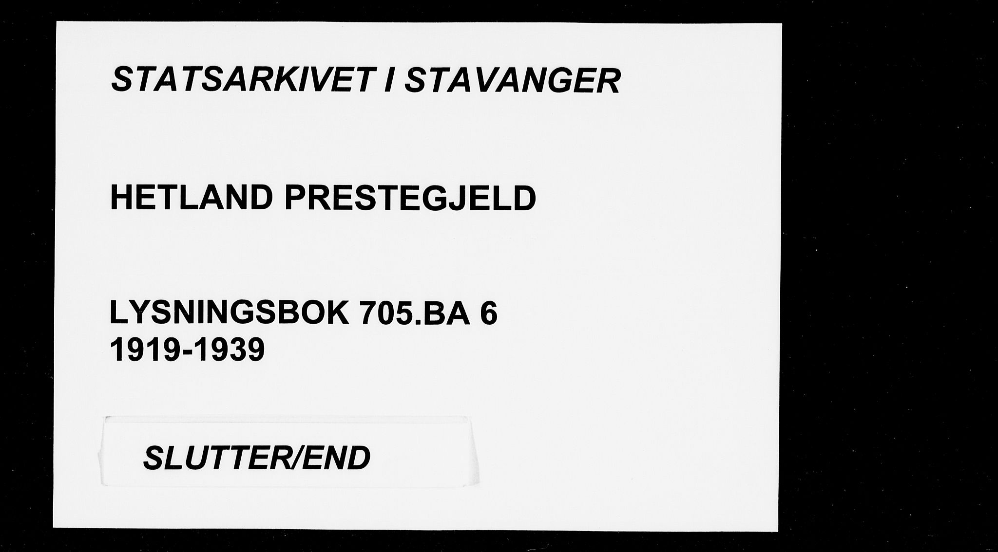 Hetland sokneprestkontor, SAST/A-101826/70/705BA/L0006: Banns register no. 705.BA.6, 1919-1939