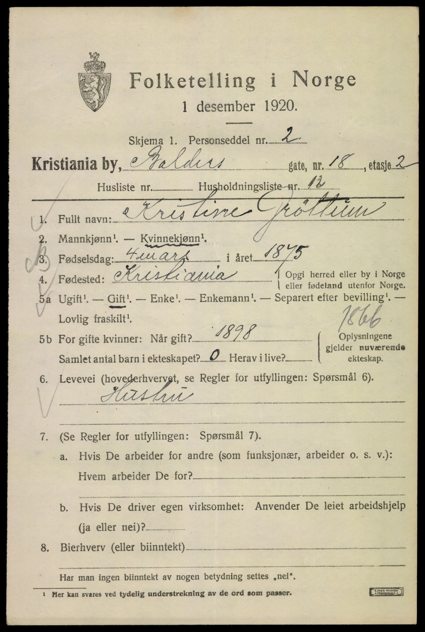 SAO, 1920 census for Kristiania, 1920, p. 150117