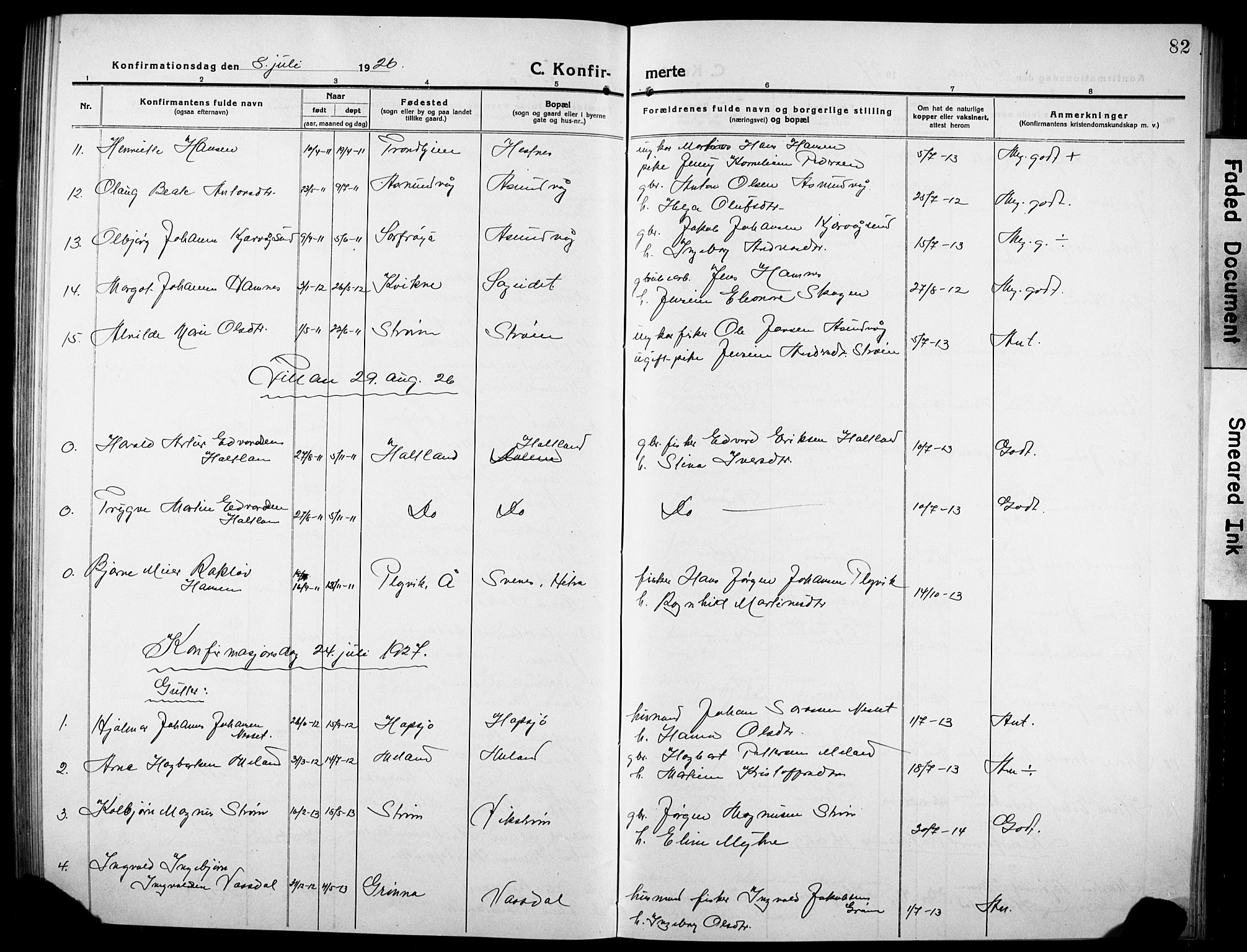 Ministerialprotokoller, klokkerbøker og fødselsregistre - Sør-Trøndelag, SAT/A-1456/634/L0543: Parish register (copy) no. 634C05, 1917-1928, p. 82