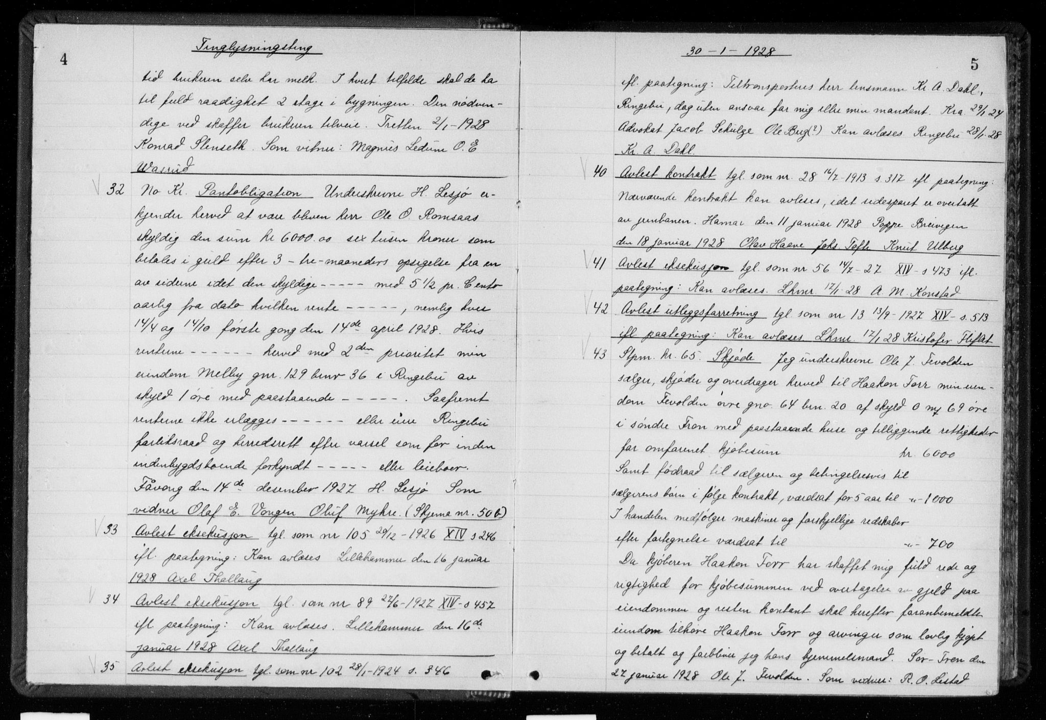 Sør-Gudbrandsdal tingrett, AV/SAH-TING-004/H/Hb/Hbb/L0018: Mortgage book no. II 18, 1928-1929, p. 4-5