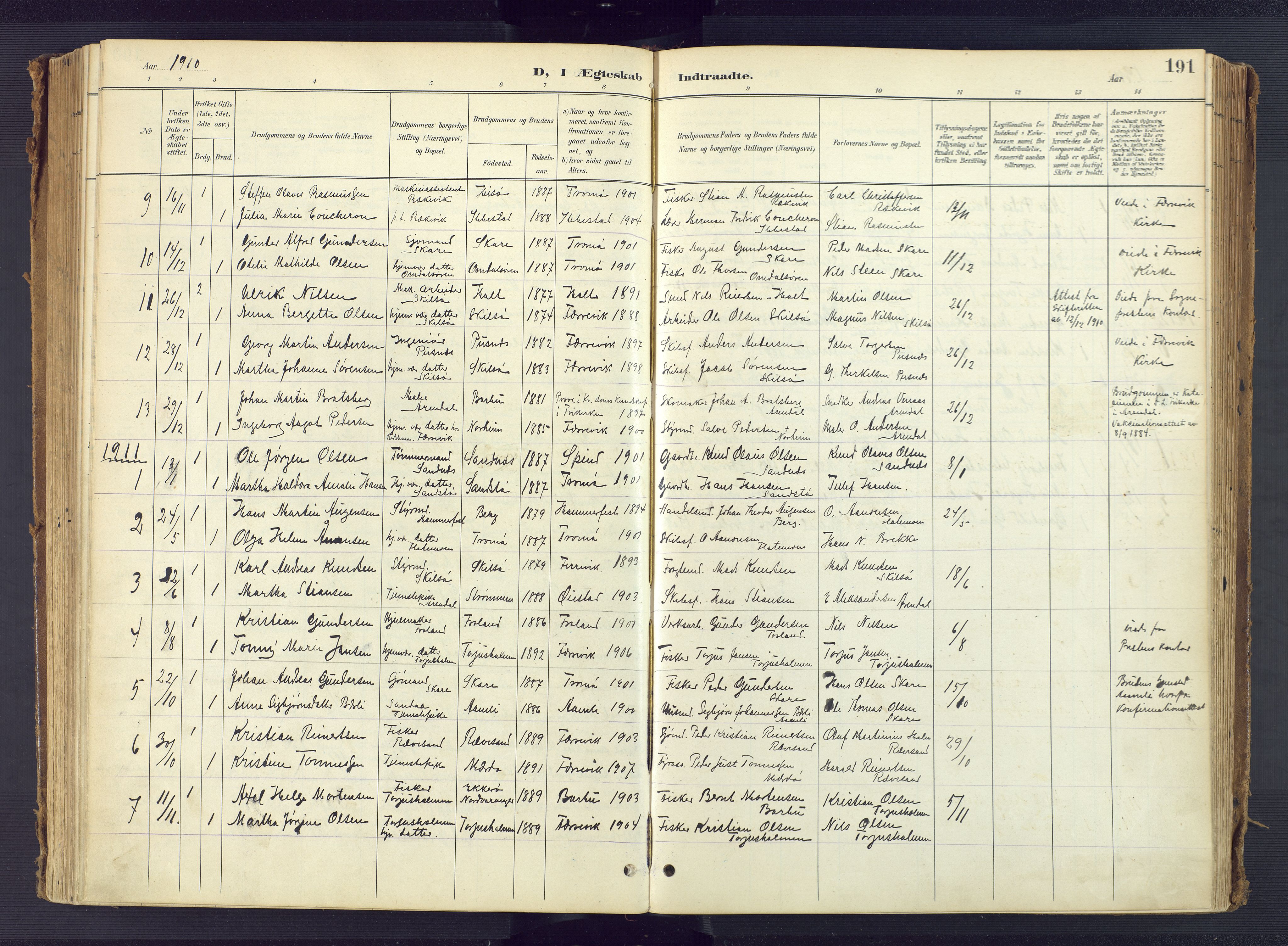 Tromøy sokneprestkontor, AV/SAK-1111-0041/F/Fa/L0010: Parish register (official) no. A 10, 1896-1912, p. 191