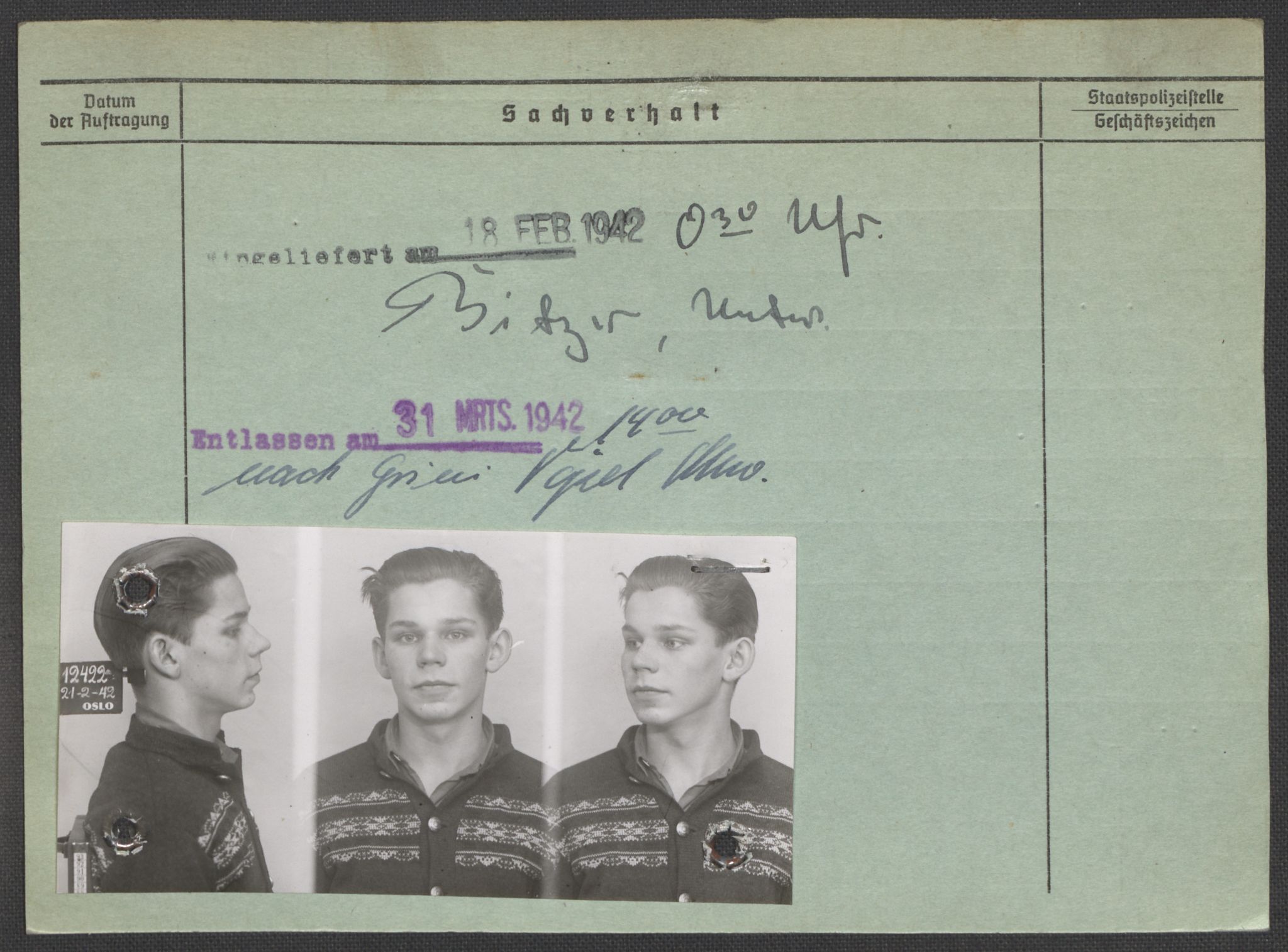 Befehlshaber der Sicherheitspolizei und des SD, AV/RA-RAFA-5969/E/Ea/Eaa/L0005: Register over norske fanger i Møllergata 19: Hø-Kj, 1940-1945, p. 105