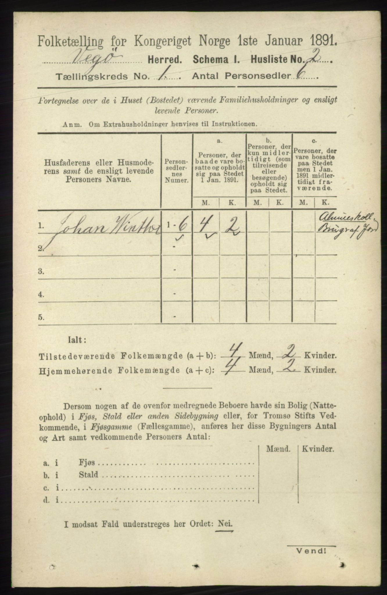 RA, 1891 census for 1815 Vega, 1891, p. 20