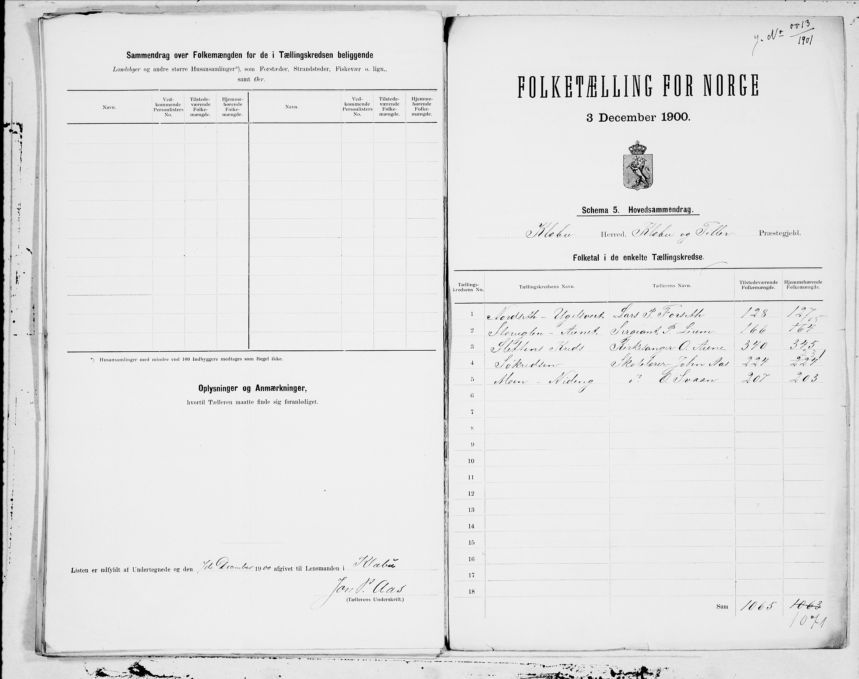 SAT, 1900 census for Klæbu, 1900, p. 12