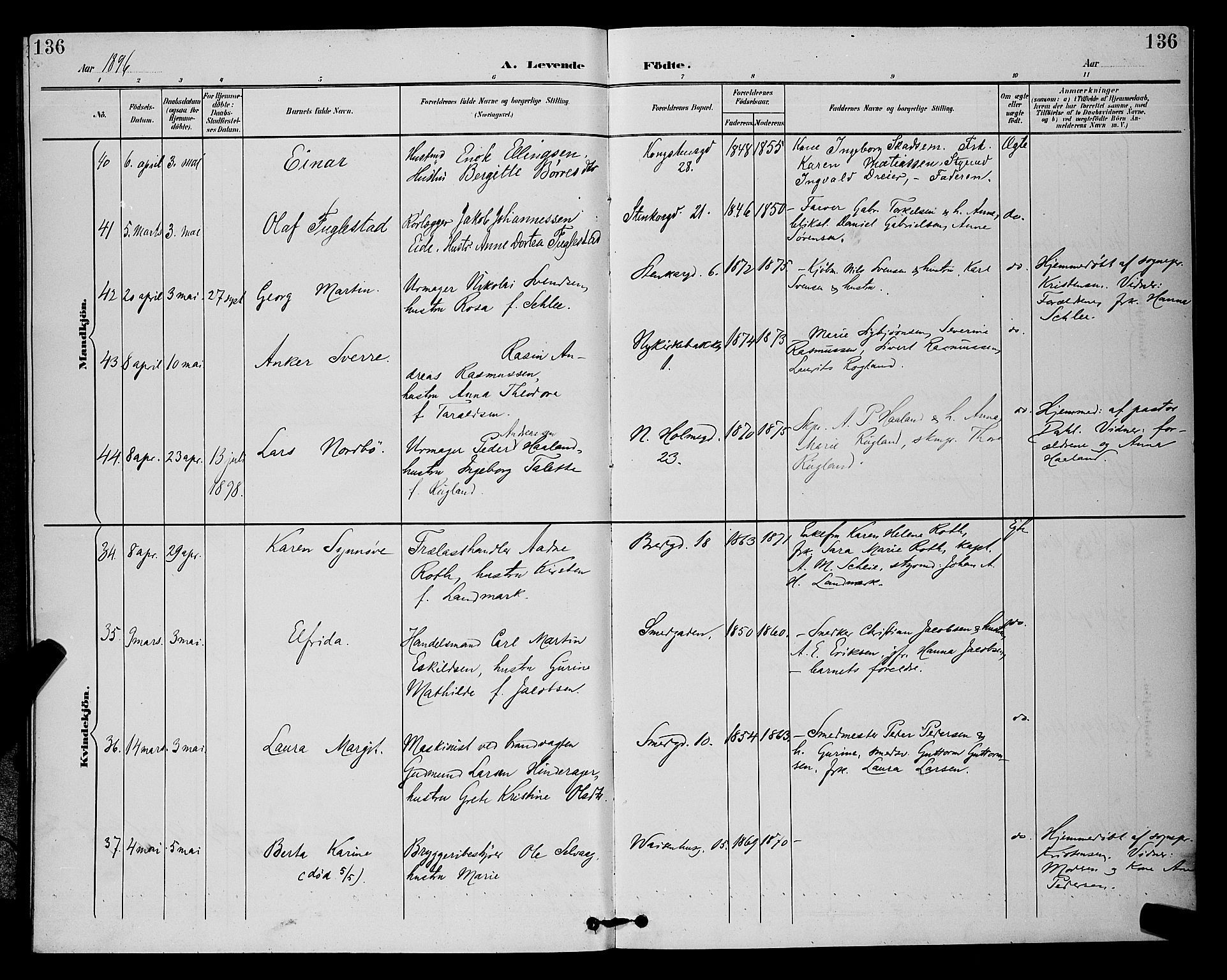 St. Petri sokneprestkontor, SAST/A-101813/001/30/30BB/L0006: Parish register (copy) no. B 6, 1890-1897, p. 136