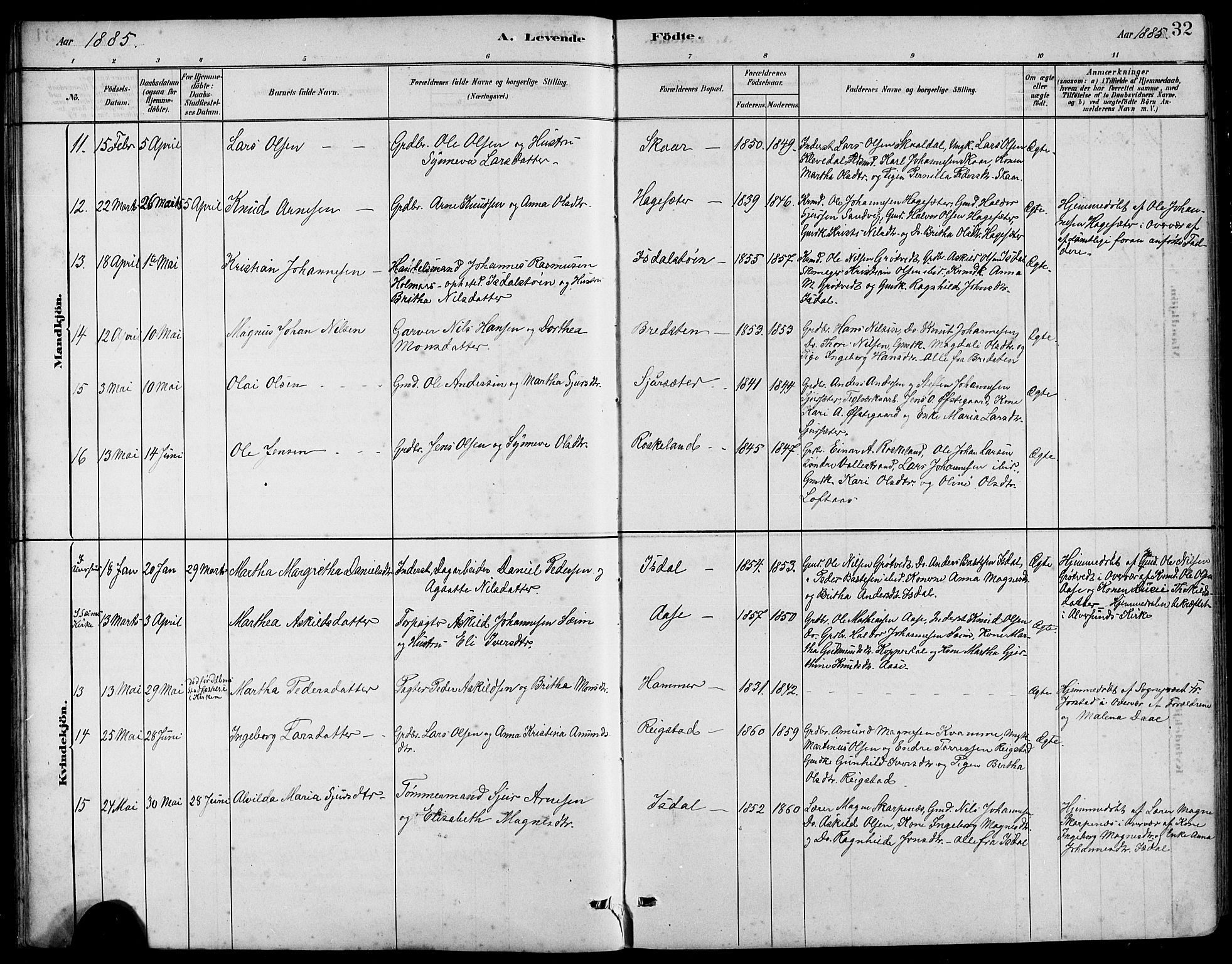Hamre sokneprestembete, AV/SAB-A-75501/H/Ha/Hab: Parish register (copy) no. B 3, 1881-1898, p. 32