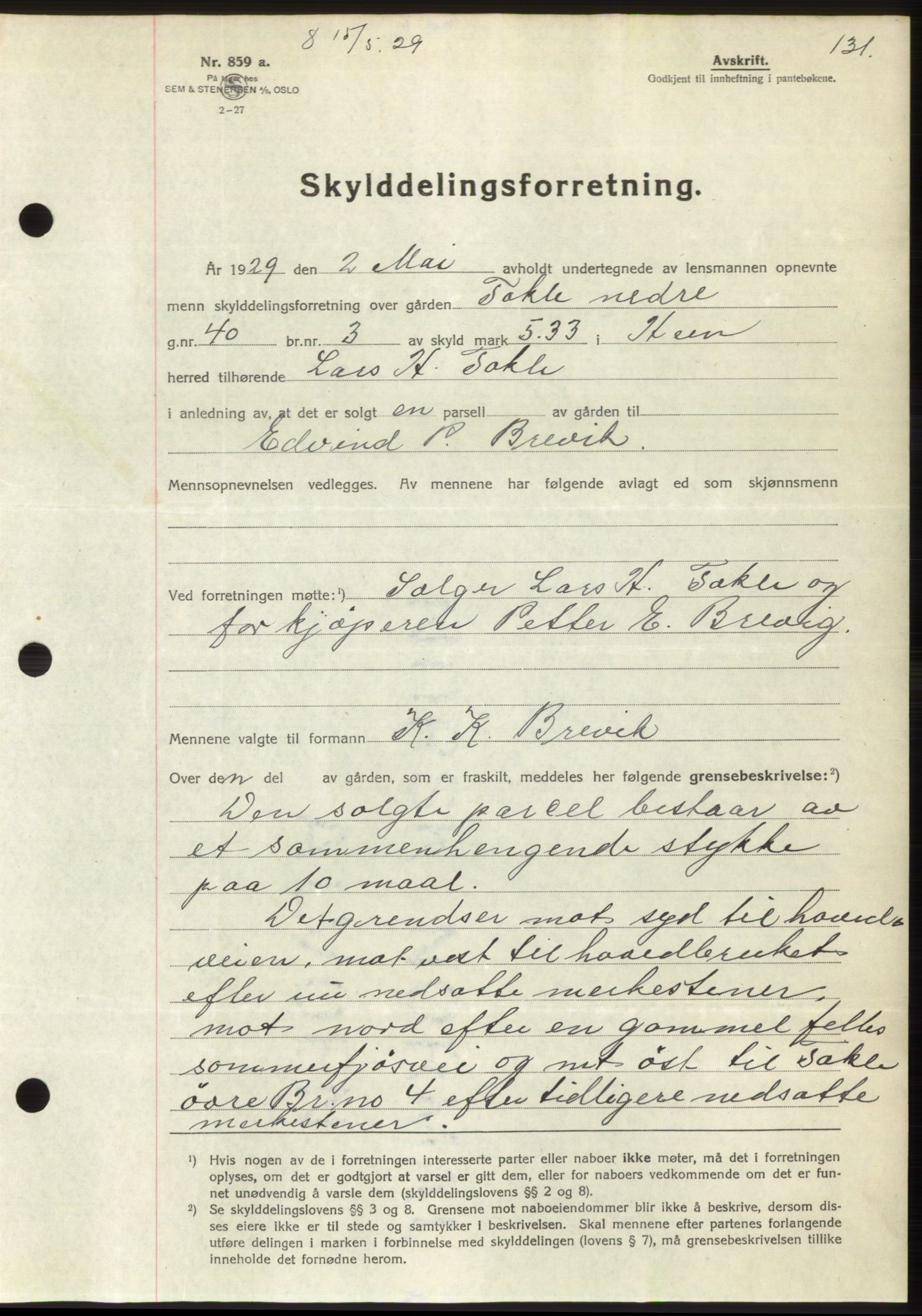 Romsdal sorenskriveri, AV/SAT-A-4149/1/2/2C/L0056: Mortgage book no. 50, 1929-1929, Deed date: 15.05.1929