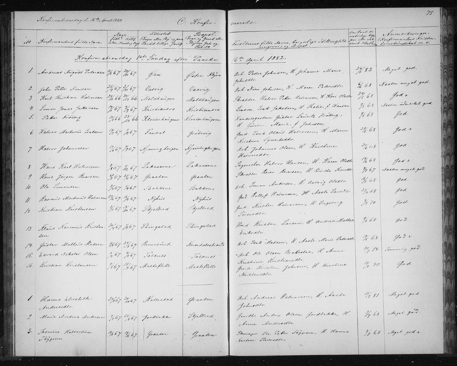 Solum kirkebøker, SAKO/A-306/G/Ga/L0006: Parish register (copy) no. I 6, 1882-1883, p. 75