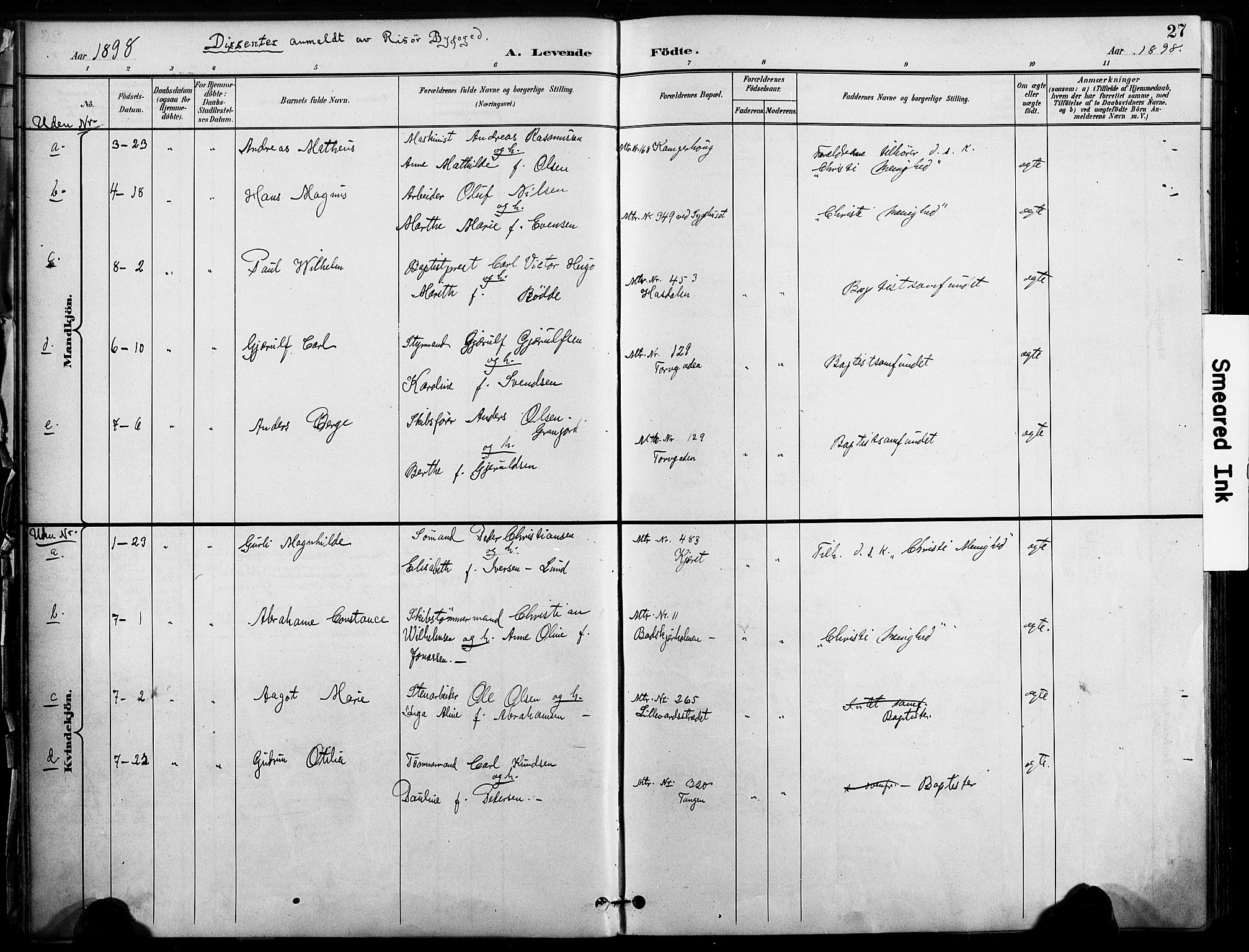 Risør sokneprestkontor, SAK/1111-0035/F/Fa/L0010: Parish register (official) no. A 10, 1896-1906, p. 27
