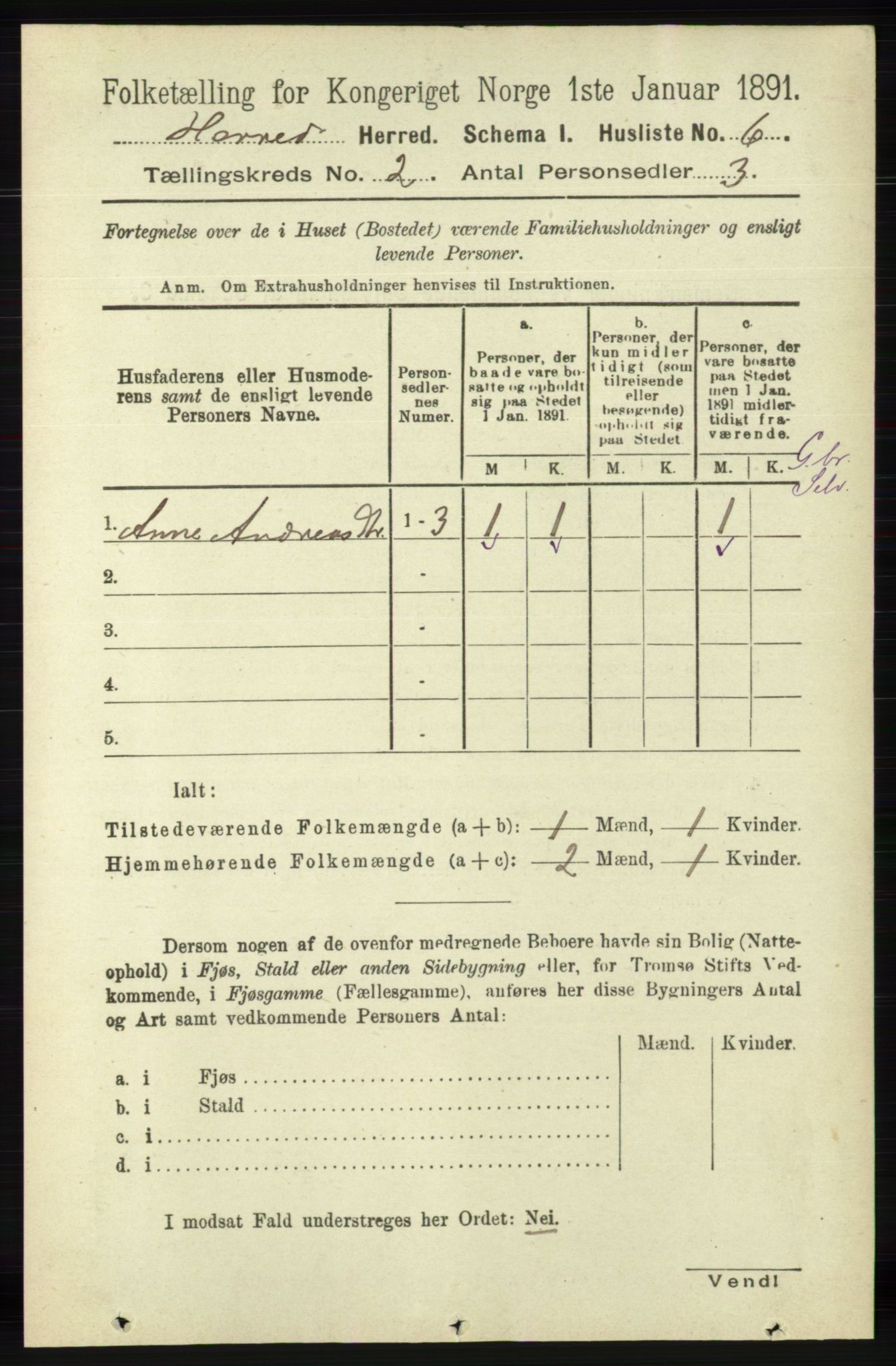 RA, 1891 census for 1039 Herad, 1891, p. 443