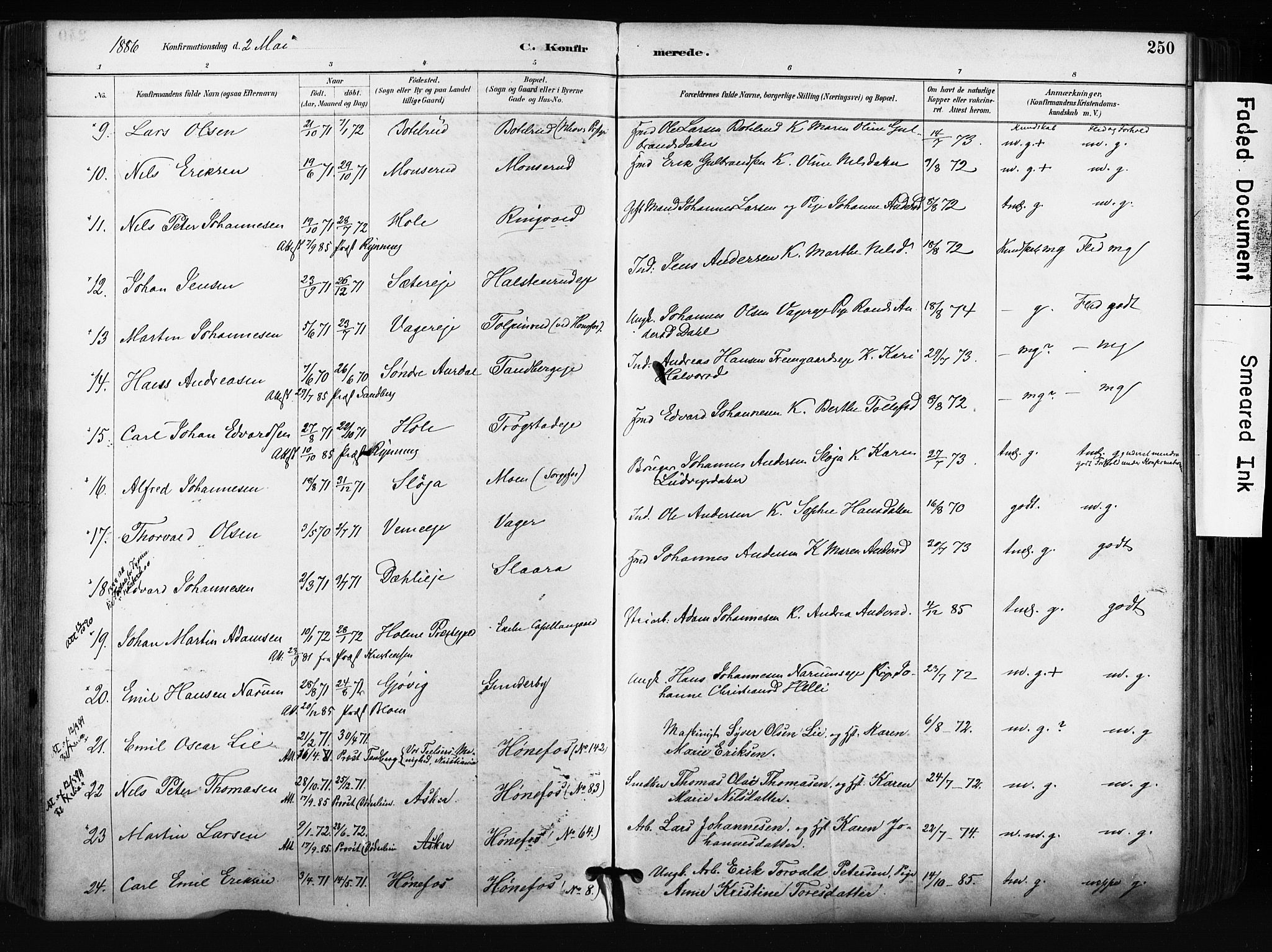 Norderhov kirkebøker, AV/SAKO-A-237/F/Fa/L0016: Parish register (official) no. 16, 1885-1902, p. 250