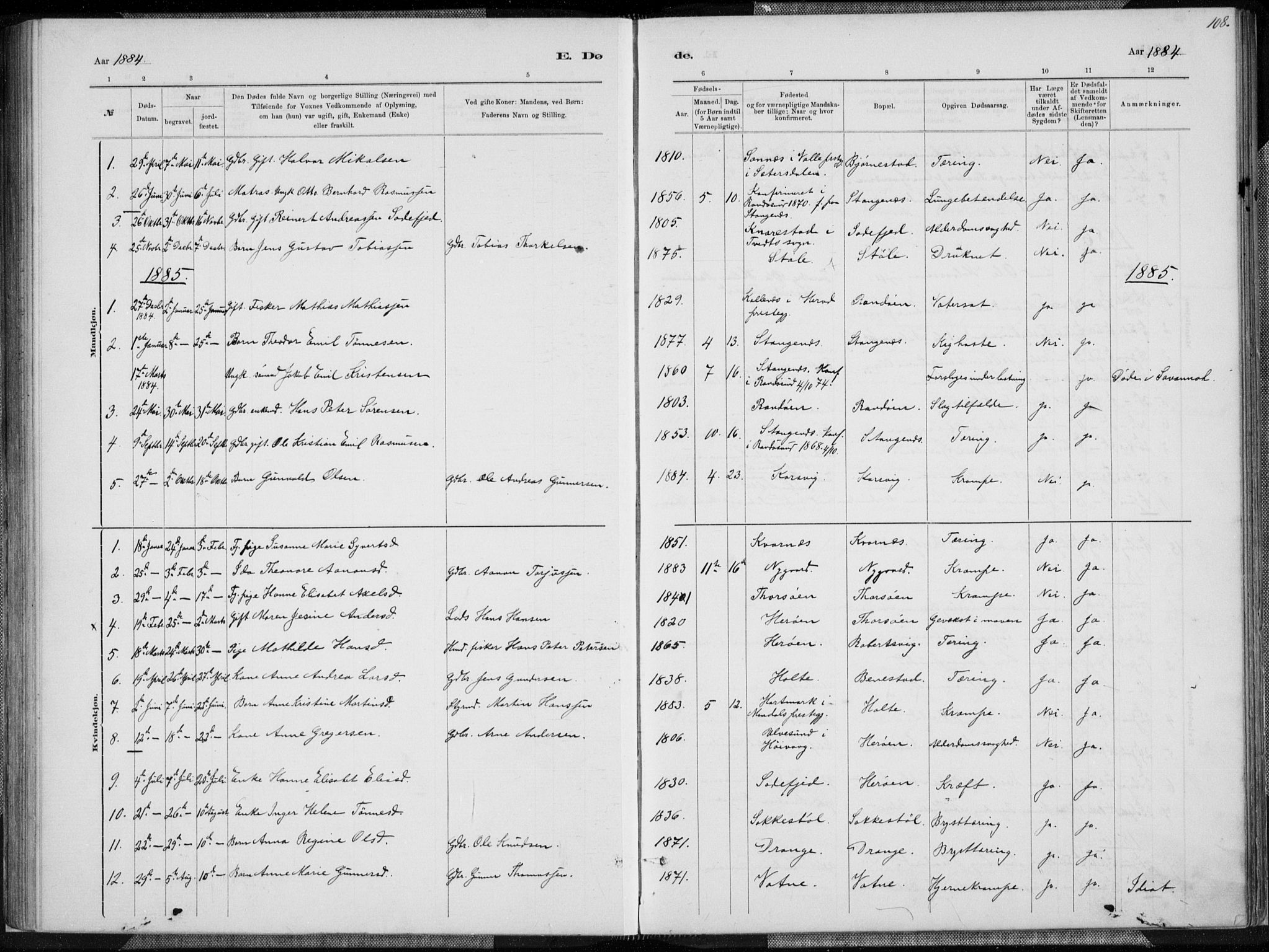 Oddernes sokneprestkontor, AV/SAK-1111-0033/F/Fa/Fab/L0002: Parish register (official) no. A 2, 1884-1903, p. 108