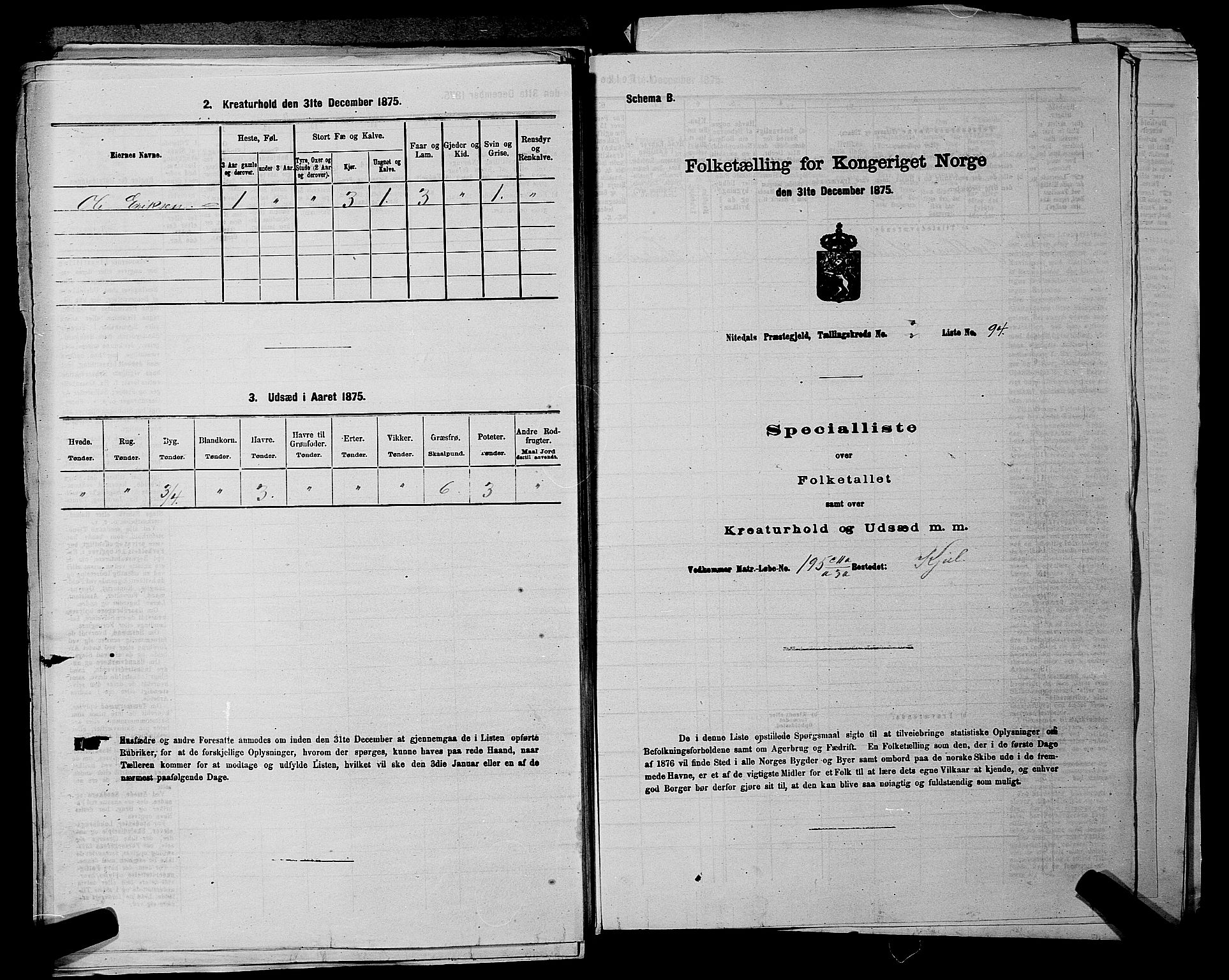 RA, 1875 census for 0233P Nittedal, 1875, p. 390