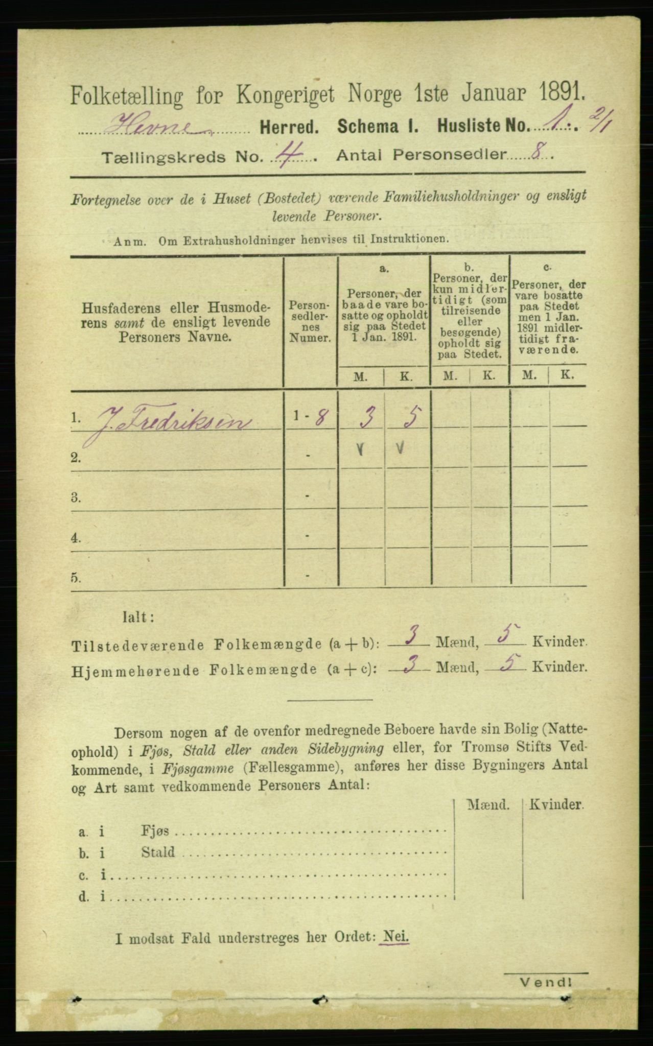 RA, 1891 census for 1612 Hemne, 1891, p. 1785