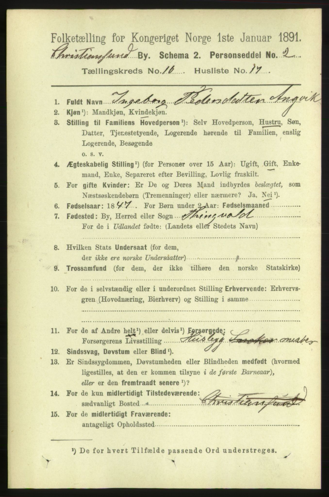 RA, 1891 census for 1503 Kristiansund, 1891, p. 8445