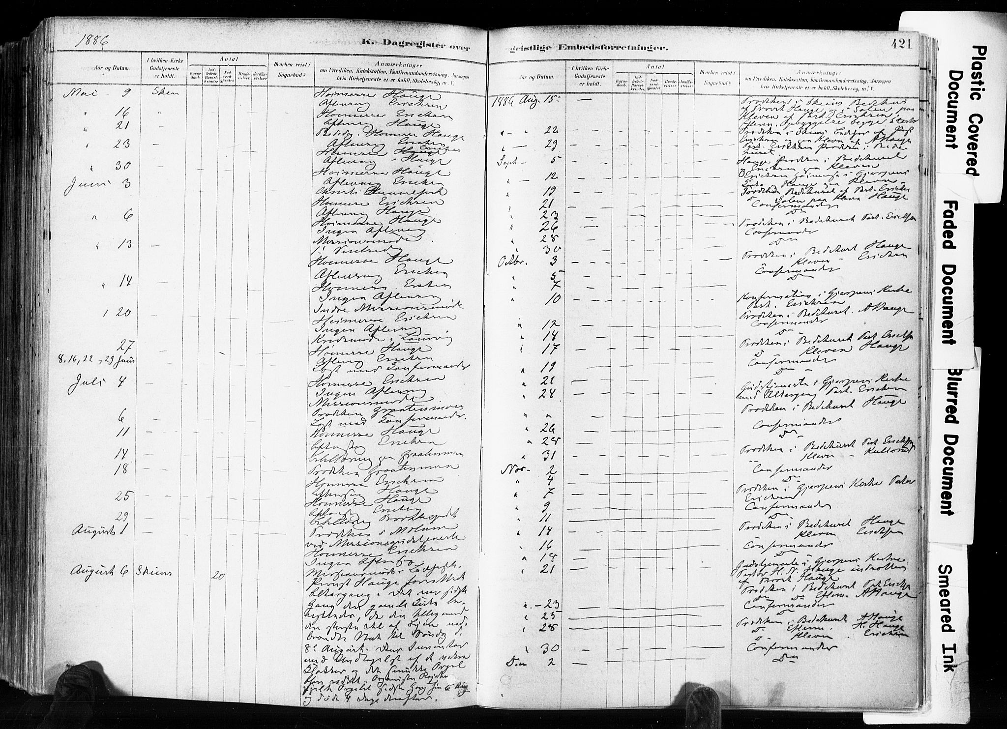 Skien kirkebøker, AV/SAKO-A-302/F/Fa/L0009: Parish register (official) no. 9, 1878-1890, p. 421