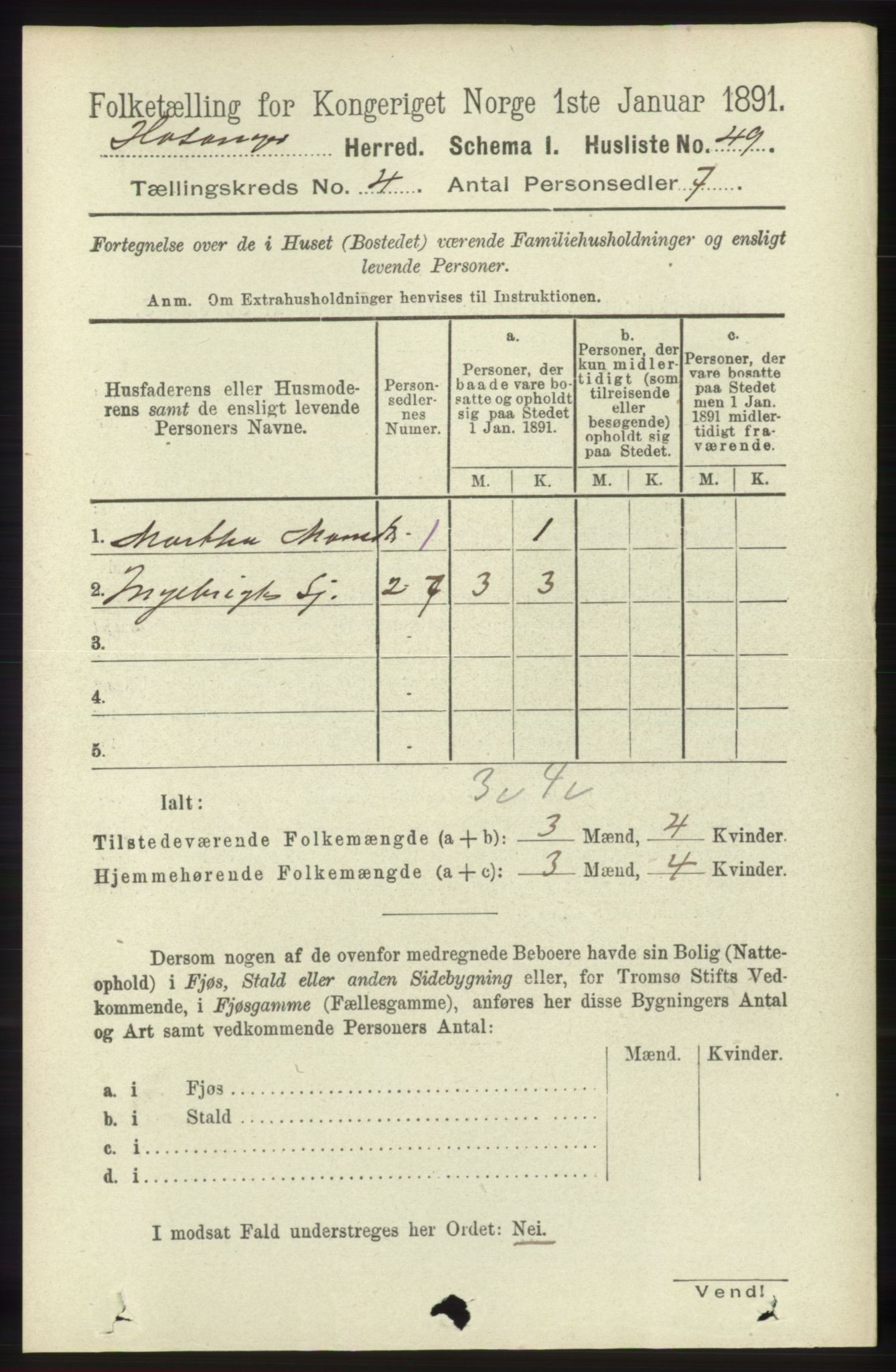 RA, 1891 census for 1253 Hosanger, 1891, p. 1437