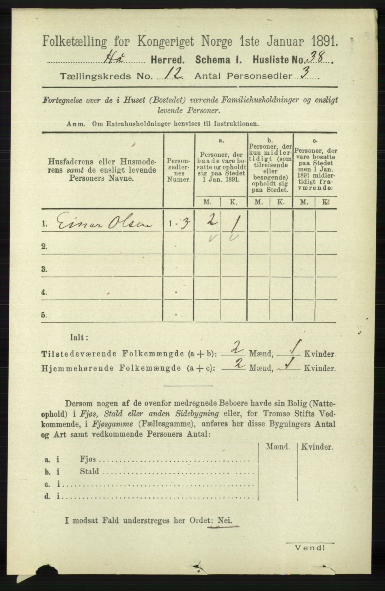 RA, 1891 census for 1119 Hå, 1891, p. 2878