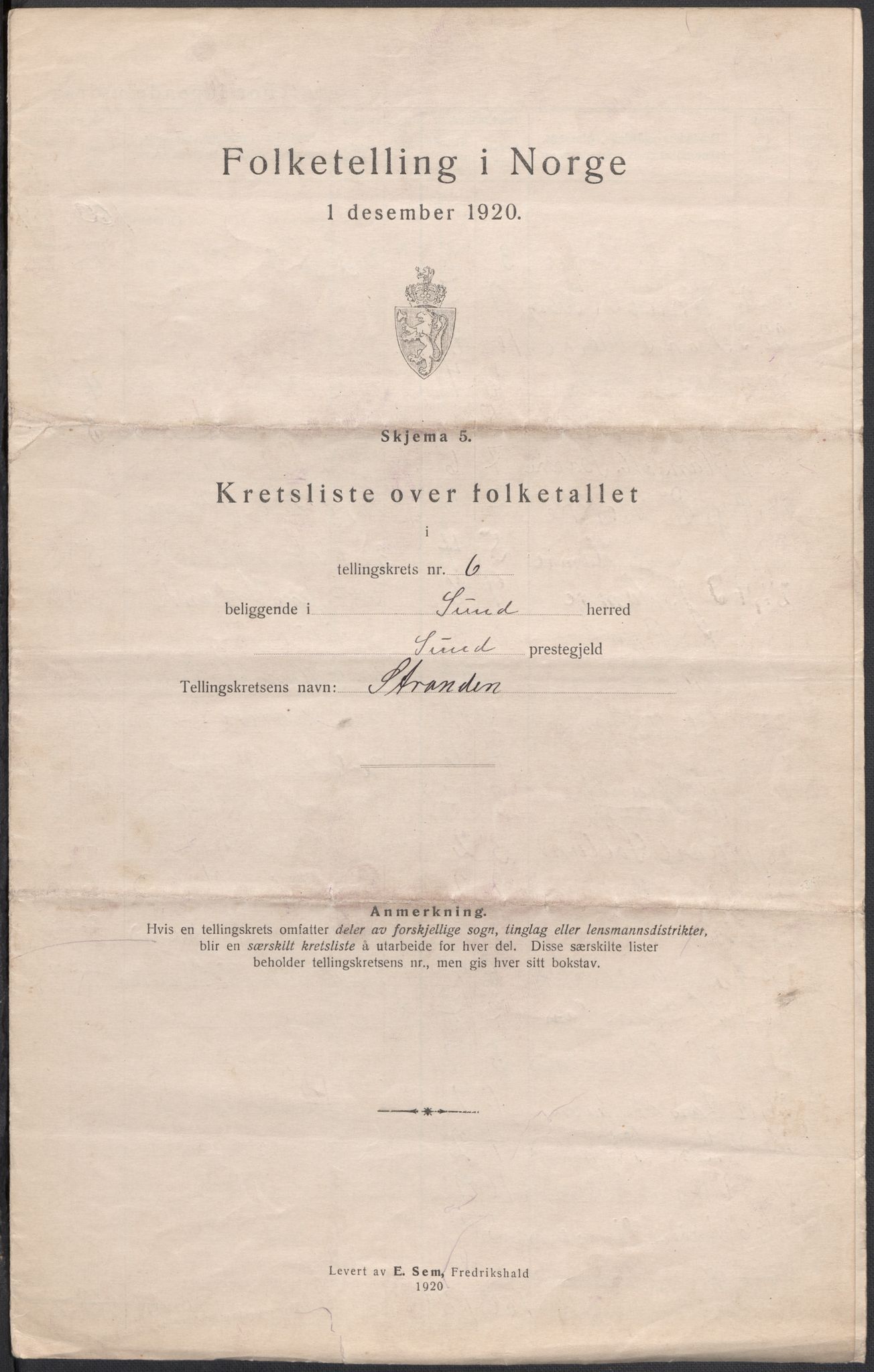 SAB, 1920 census for Sund, 1920, p. 20