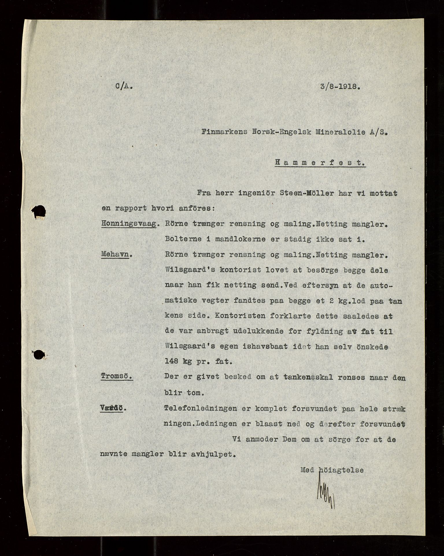 Pa 1521 - A/S Norske Shell, AV/SAST-A-101915/E/Ea/Eaa/L0021: Sjefskorrespondanse, 1918, p. 255