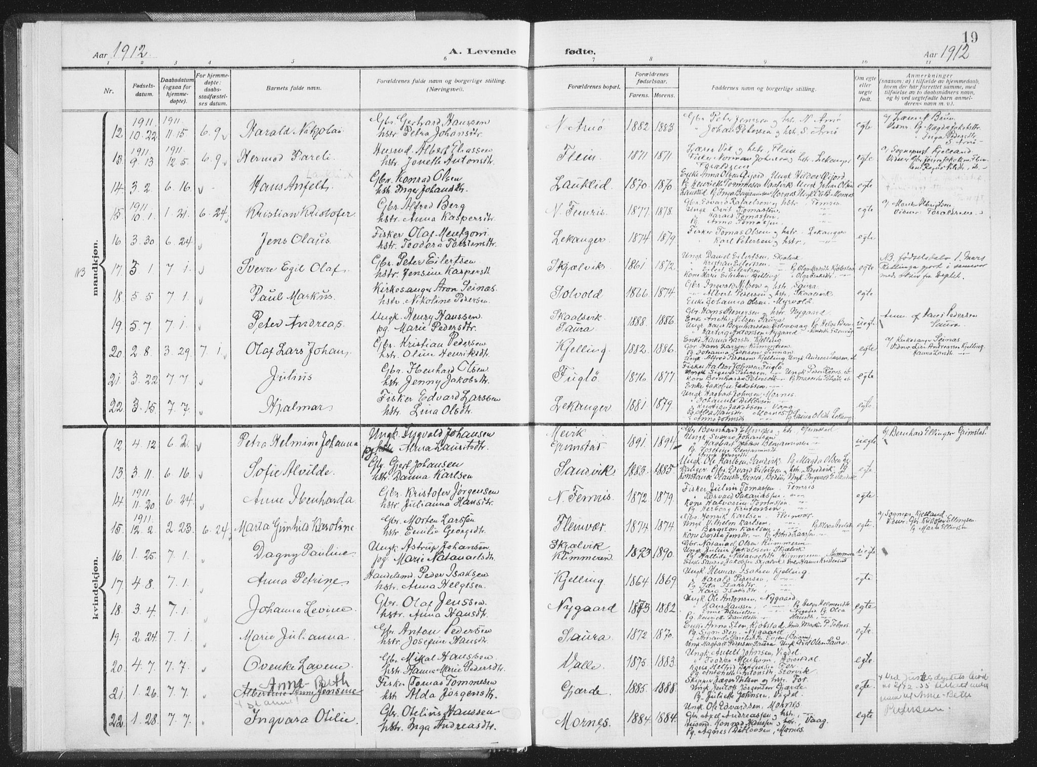 Ministerialprotokoller, klokkerbøker og fødselsregistre - Nordland, SAT/A-1459/805/L0104: Parish register (official) no. 805A09, 1909-1926, p. 19