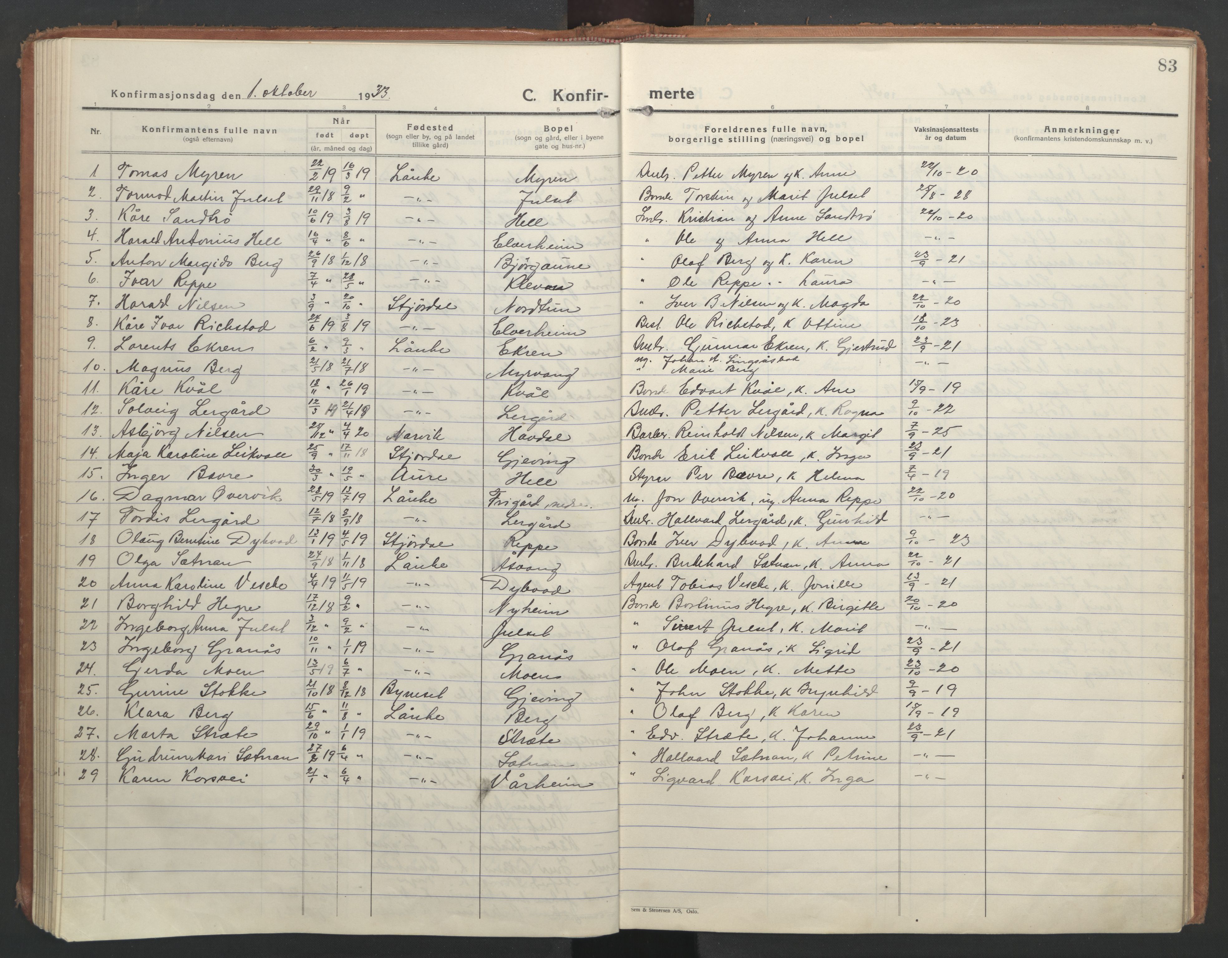 Ministerialprotokoller, klokkerbøker og fødselsregistre - Nord-Trøndelag, SAT/A-1458/710/L0097: Parish register (copy) no. 710C02, 1925-1955, p. 83