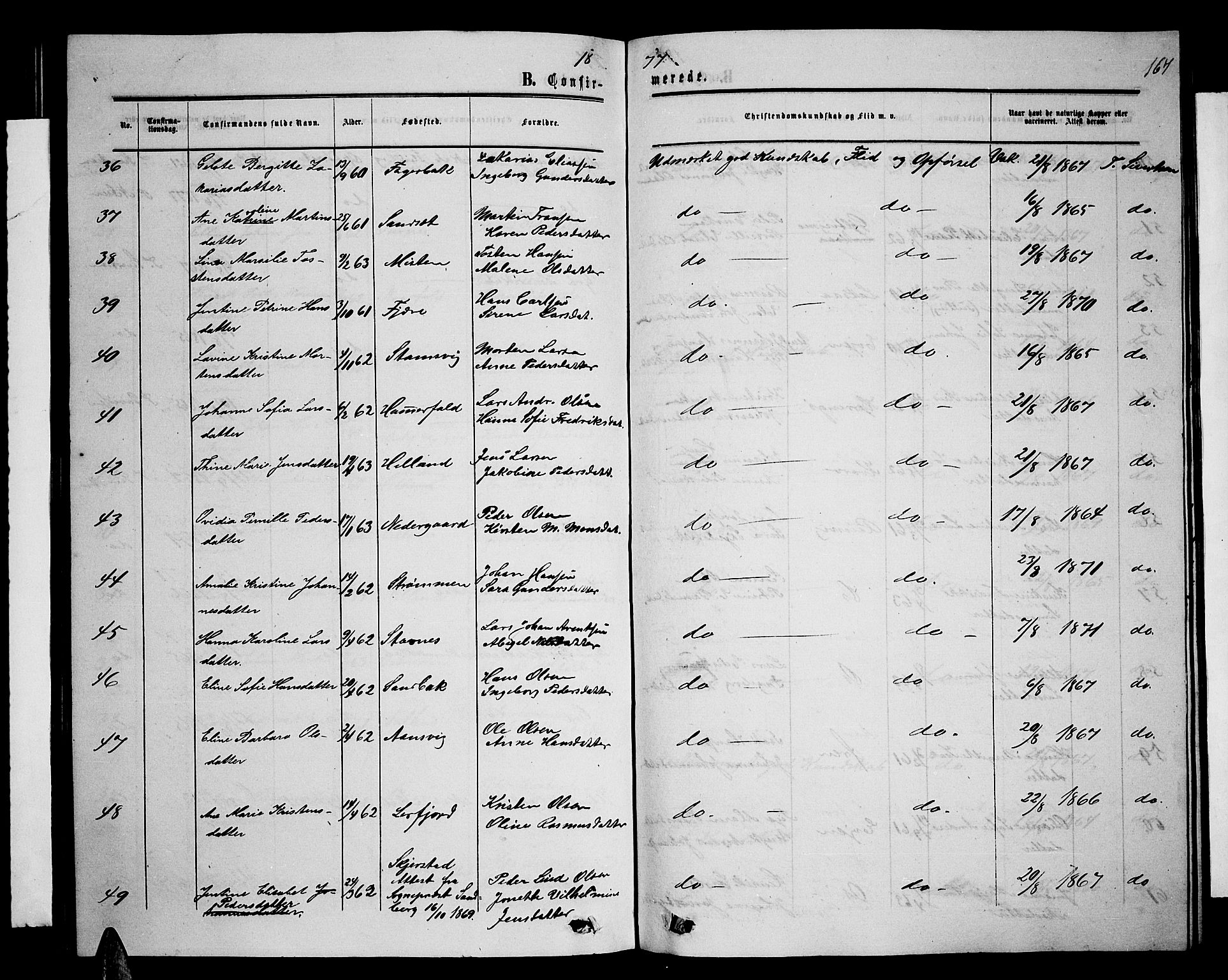 Ministerialprotokoller, klokkerbøker og fødselsregistre - Nordland, AV/SAT-A-1459/853/L0775: Parish register (copy) no. 853C03, 1859-1877, p. 167