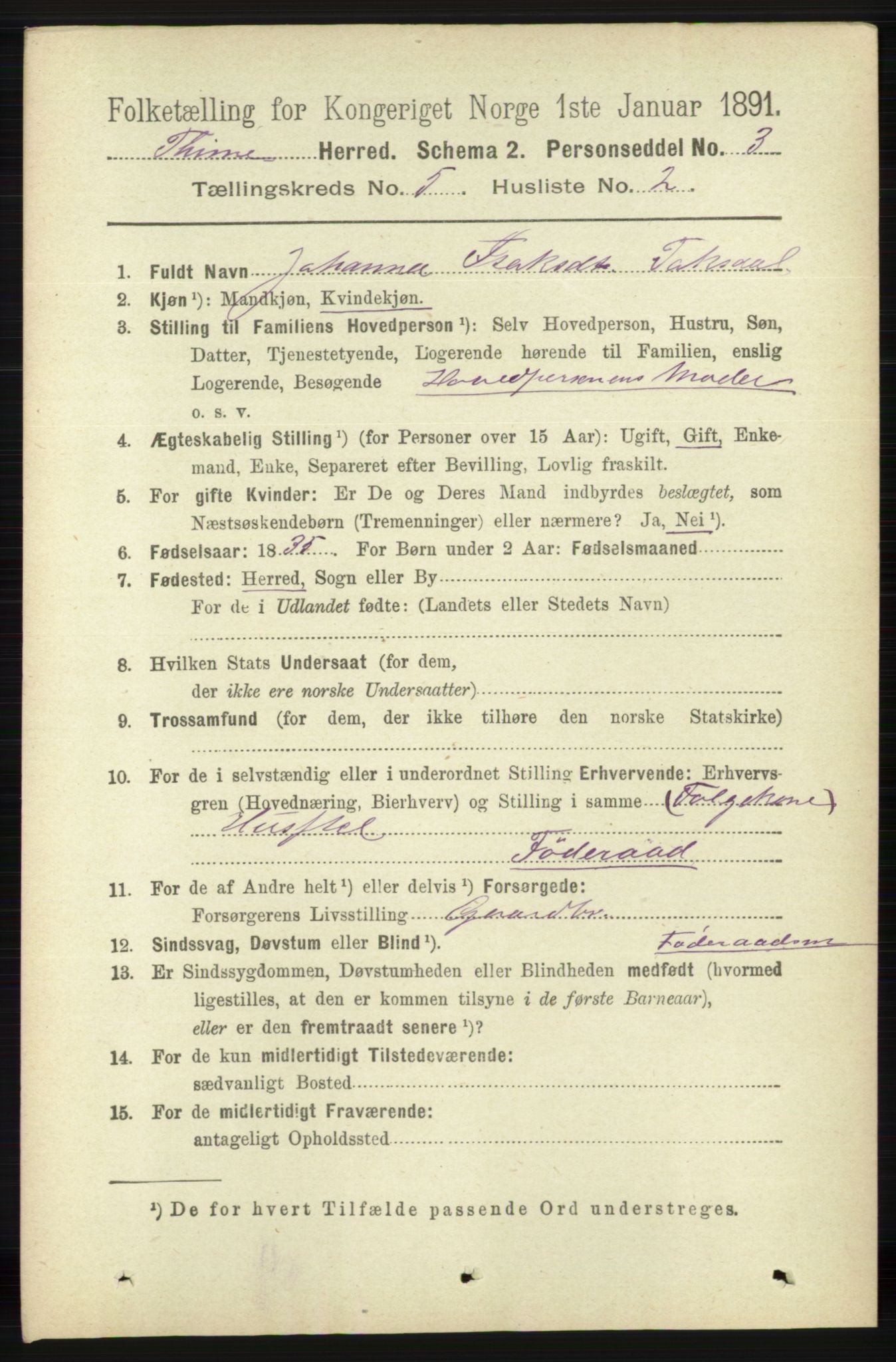 RA, 1891 census for 1121 Time, 1891, p. 1836