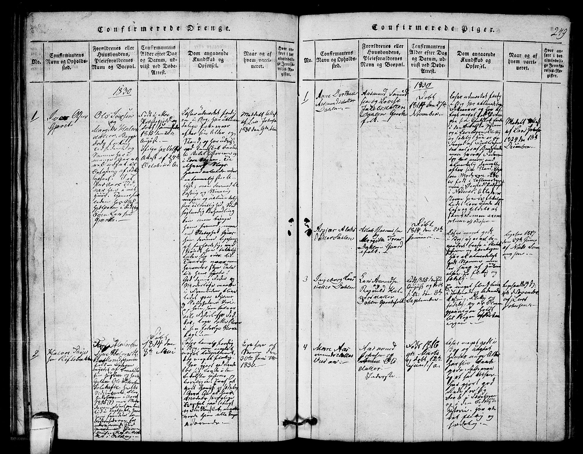 Lårdal kirkebøker, SAKO/A-284/G/Gb/L0001: Parish register (copy) no. II 1, 1815-1865, p. 249