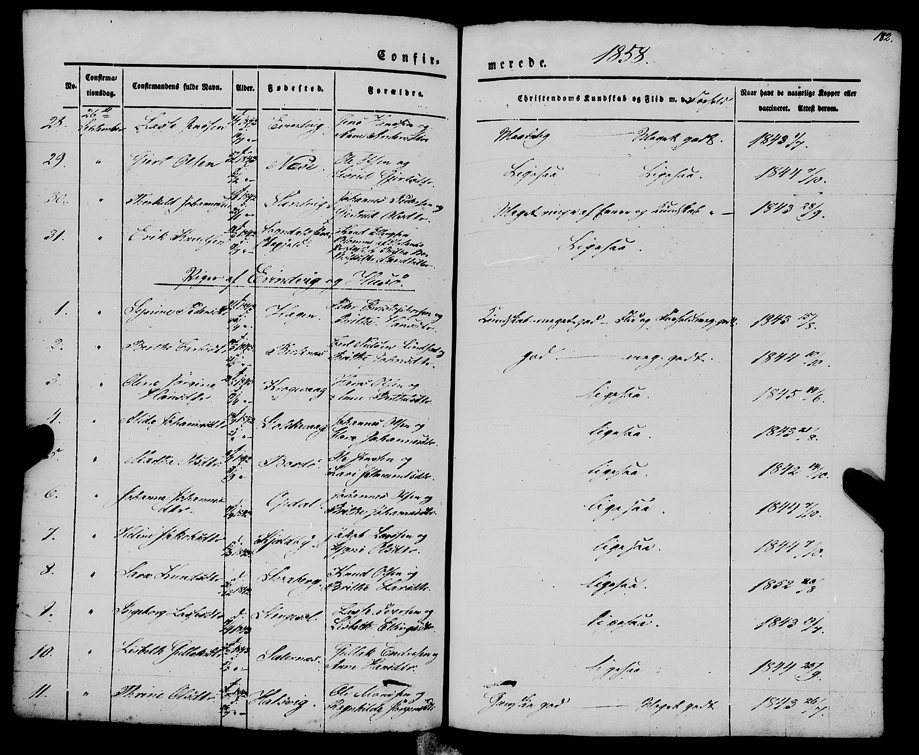 Gulen sokneprestembete, AV/SAB-A-80201/H/Haa/Haaa/L0021: Parish register (official) no. A 21, 1848-1858, p. 182